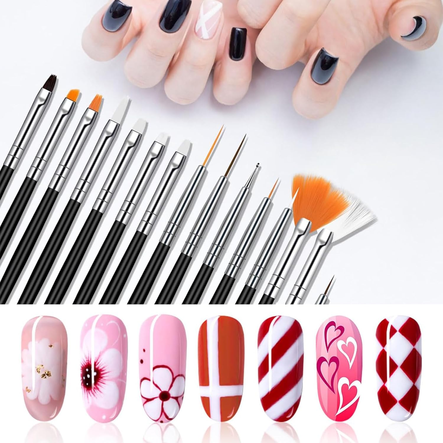 20 Piece Nail Brush Set with Dotting Tool, Nail Art Brush Set for Gel Nails - Professional Nail Design Accessories, Acrylic Brush for Nails, Nail Care Pen & Nail Art Accessories image number 2