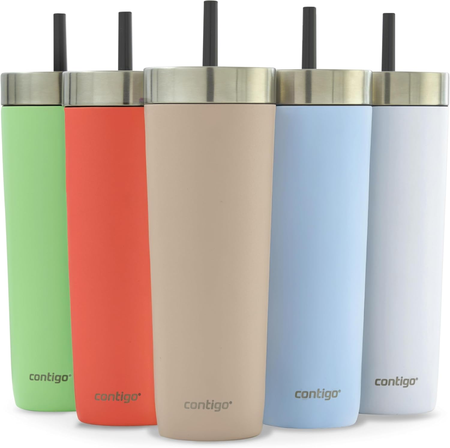 Contigo No-Spill Tumbler with Straw 720 Ml | 100% Leak-Proof & Spill-Proof | Stainless Steel Vacuum Insulated Water Bottle with Lid | Cold for 14 Hours | Travel Mug | Thermal Flask | BPA Free