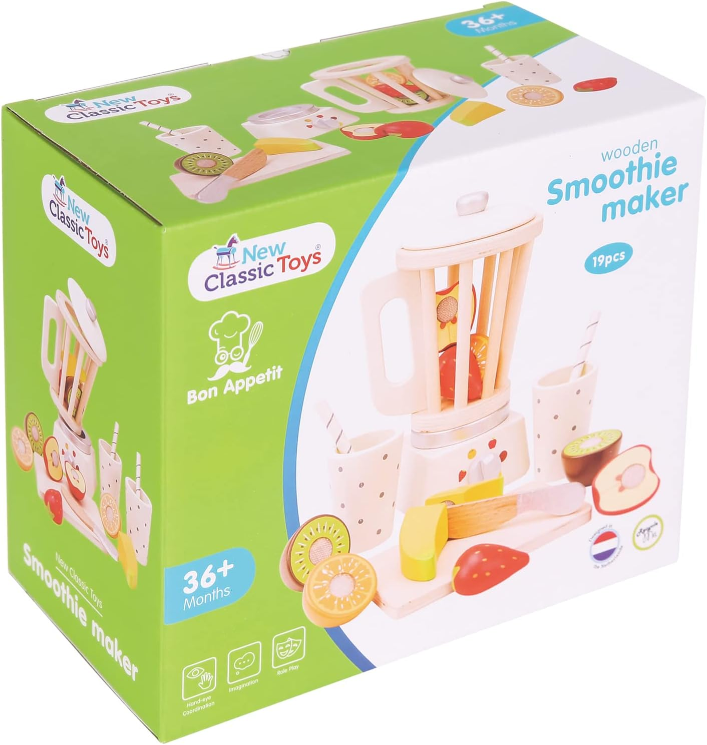 New Classic Toys 10708 Wooden Pretend Play Kids Smoothie Maker Set Cooking Simulation Educational Color Perception Toy for Preschool Age Toddlers Boys Girls, White image number 4