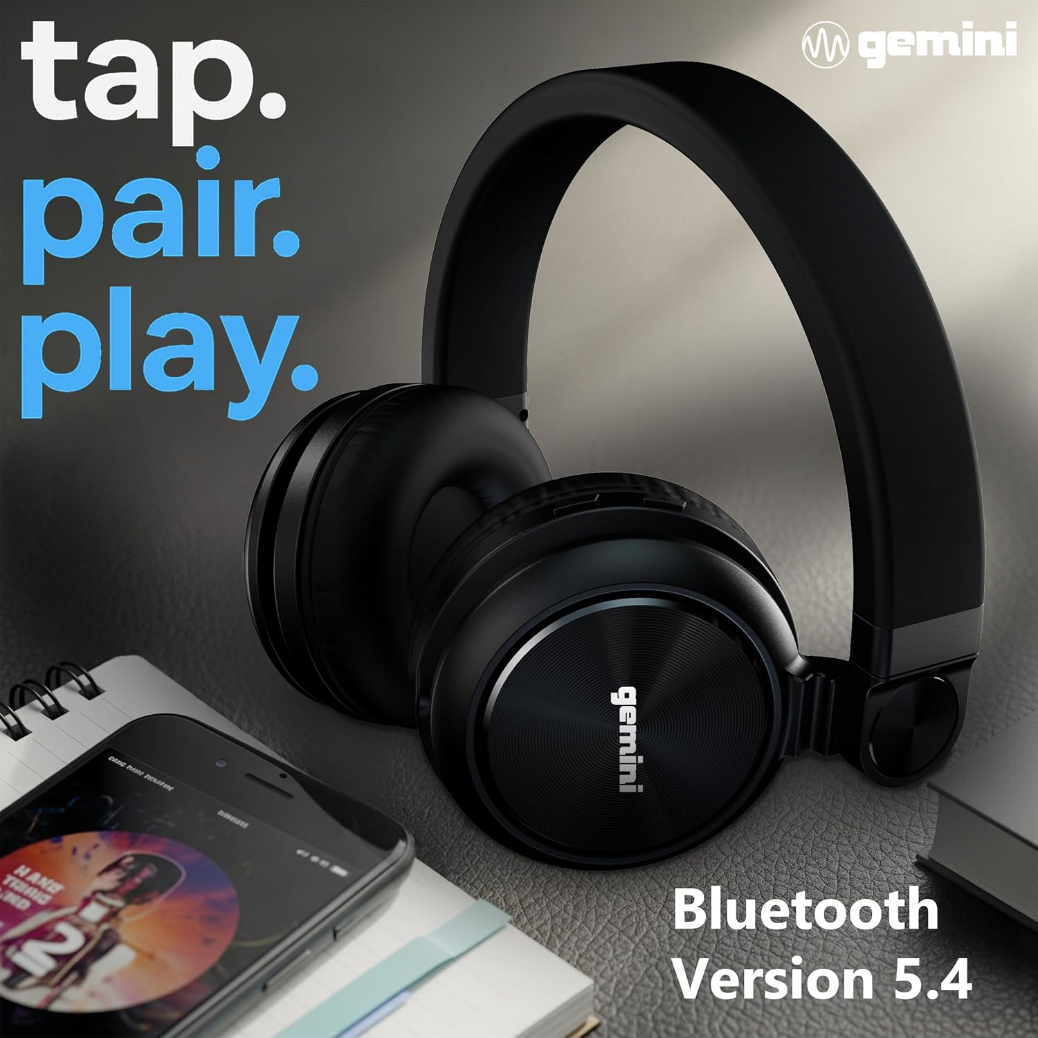 Gemini Wireless Bluetooth Headphones with 54 Hour Battery Life, Fast Charging & Noise Cancellation - over Ear Headphones with Microphone for Music, Calls & Gaming (GBTX-200)