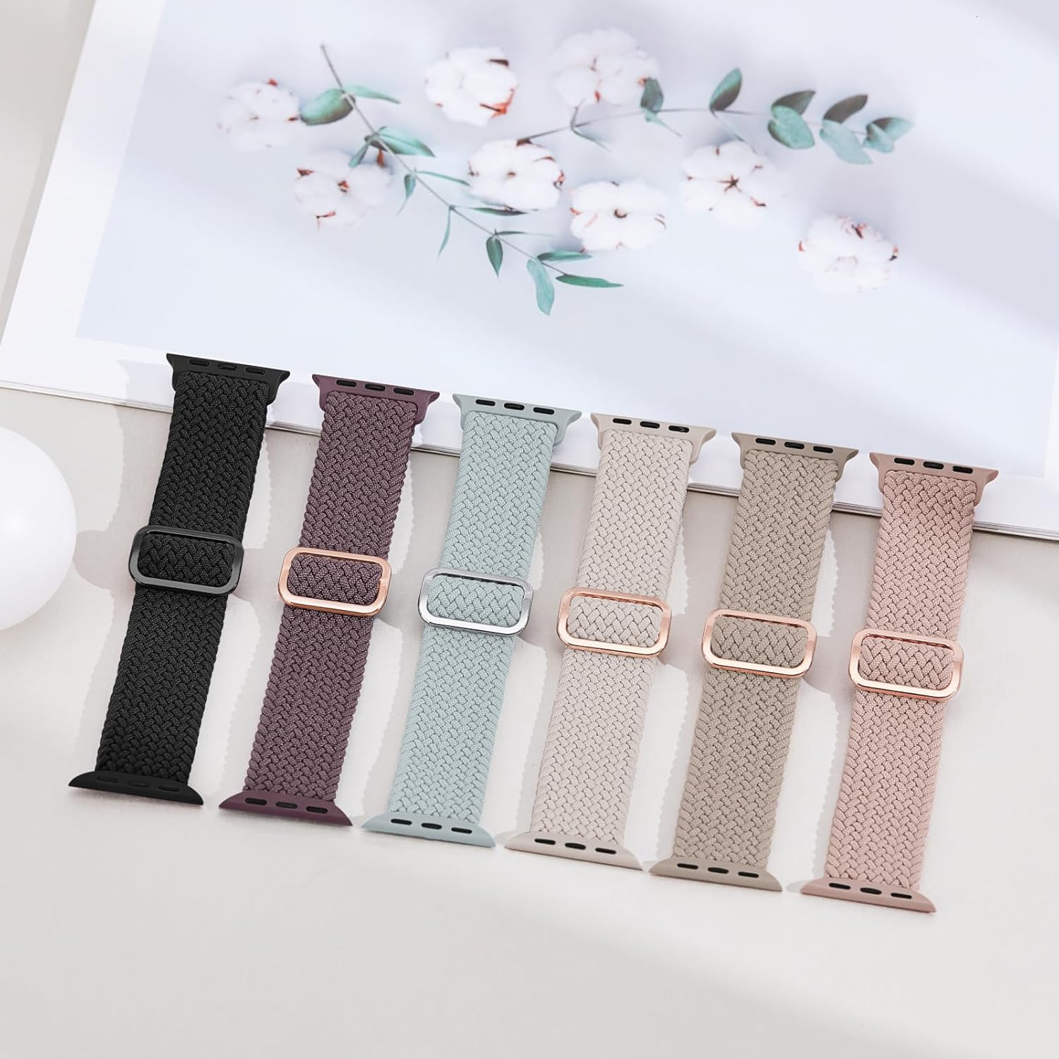 6 Pack Braided Stretchy Bands Compatible with Apple Watch Band 38Mm 40Mm 41Mm 42Mm 44Mm 45Mm 46Mm 49Mm Women Men, Adjustable Nylon Solo Loop Elastic Straps for Iwatch Series 11 10 9 8 7 6 5 4 SE Ultra image number 4