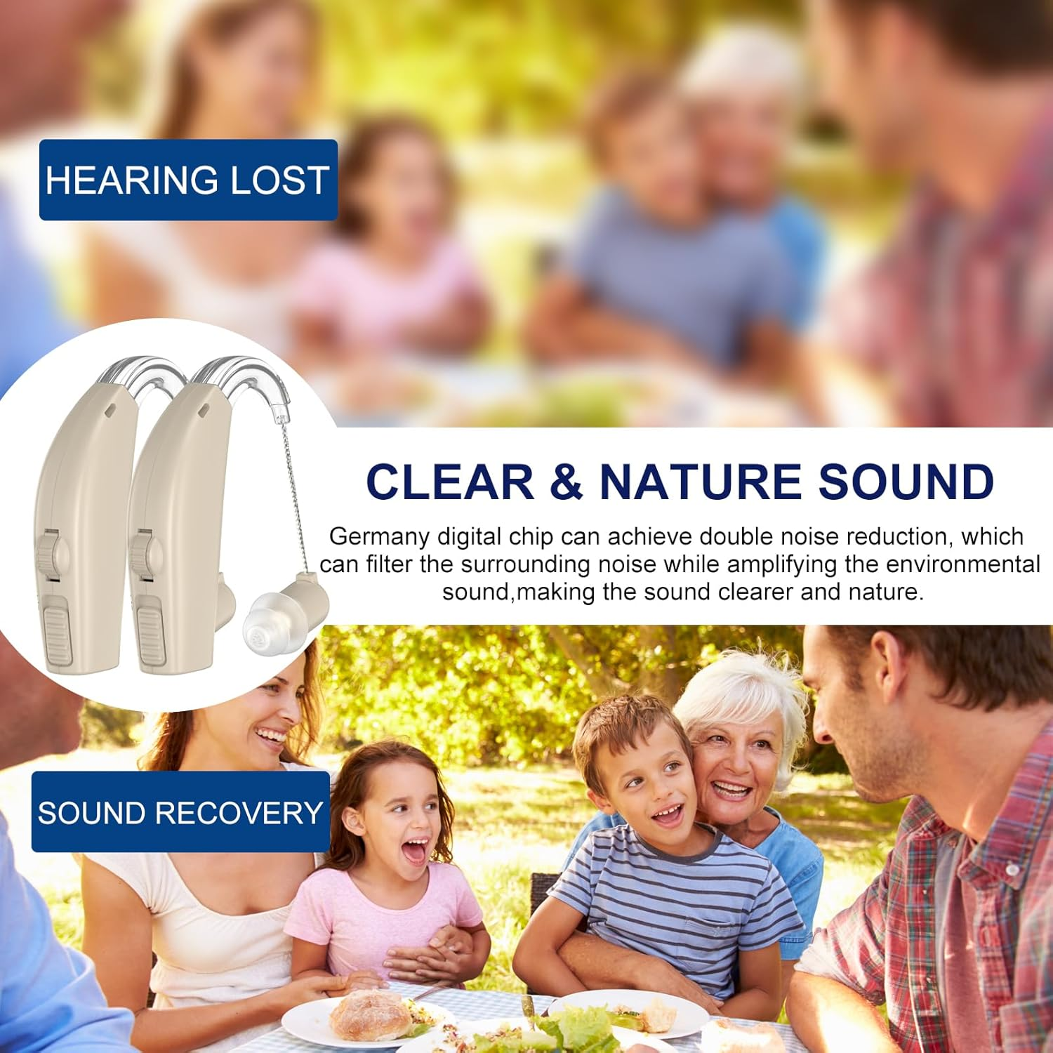 Hearing Aids, Digital Hearing Aids for Seniors with Noise Cancelling, Rechargeable Hearing Amplifier with Volume Control, Hearing Assist Hearing Loss Devices with Charging Case (Beige) image number 2
