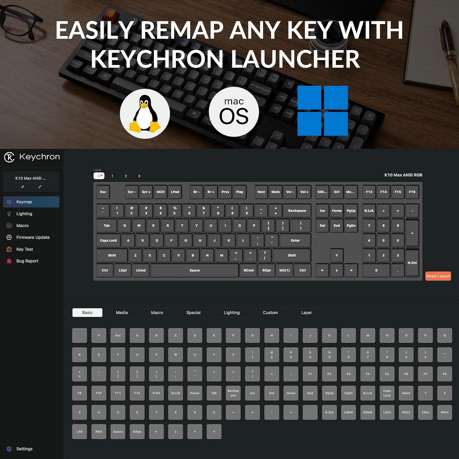 Keychron K10 Max Wireless Custom Mechanical Keyboard, QMK 2.4 Ghz Bluetooth Full-Size with Hot-Swappable Keychron Super Brown Switch Compatible with Mac Windows Linux (RGB Backlit) image number 4