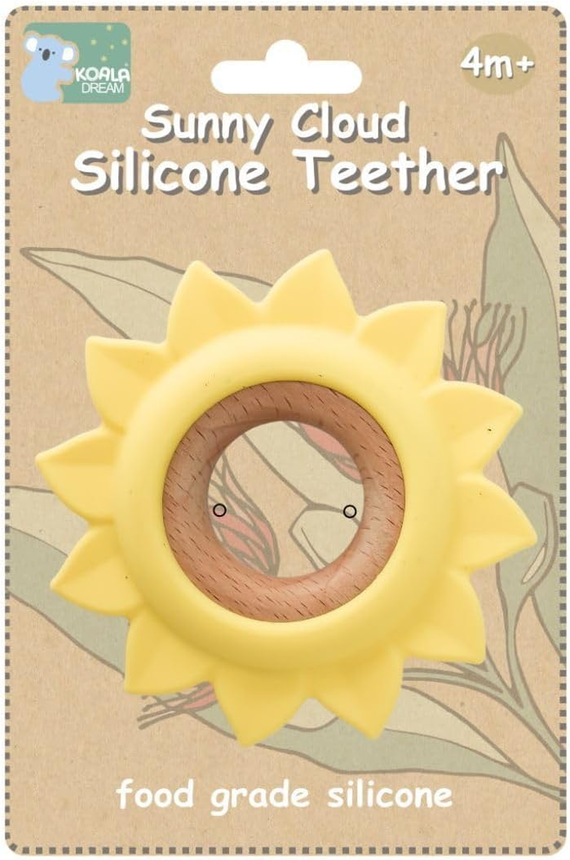 Koala Dream - CA3021D Silicone TEETHER Sun Yellow- Natural Timber and Food-Grade Silicone Teething Toy image number 1
