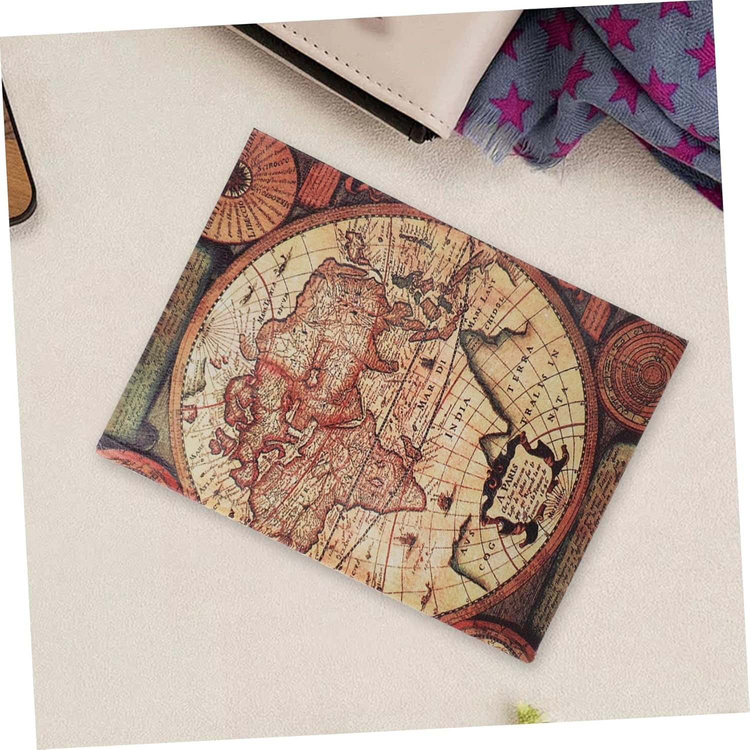 Mobestech Retro Faux Book Box Small Rectangular Trinket Storage Organizer Vintage Map Style False Book Keepsake Container for Home Office Shelf image number 1