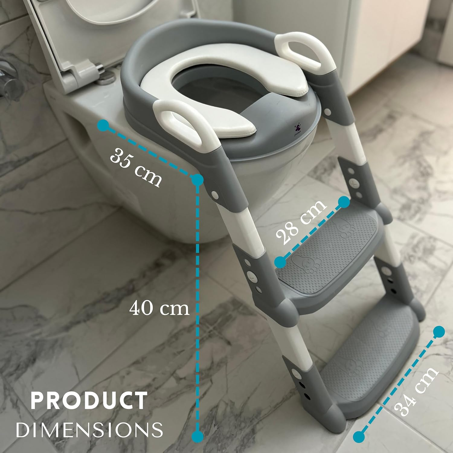 ASMAN Potty Training Seat, Adjustable and Foldable Toilet Seat with Ladder, Comfortable/Portable for Baby (White/Grey)