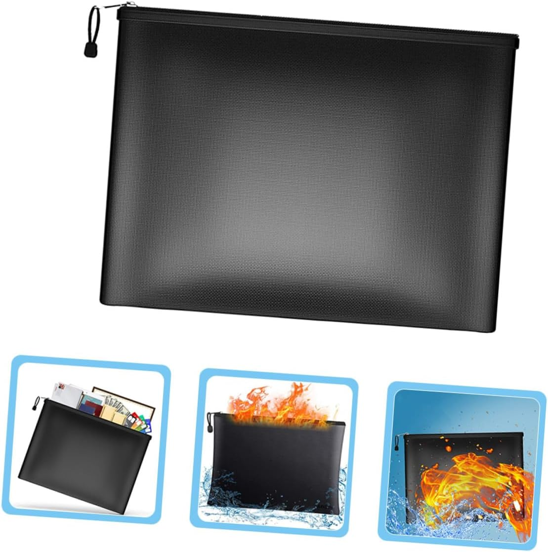 OSALADI Fireproof Money Bag Waterproof Document Holder with Zipper for Safe Storage of Important Documents, Cash, and Valuables image number 2