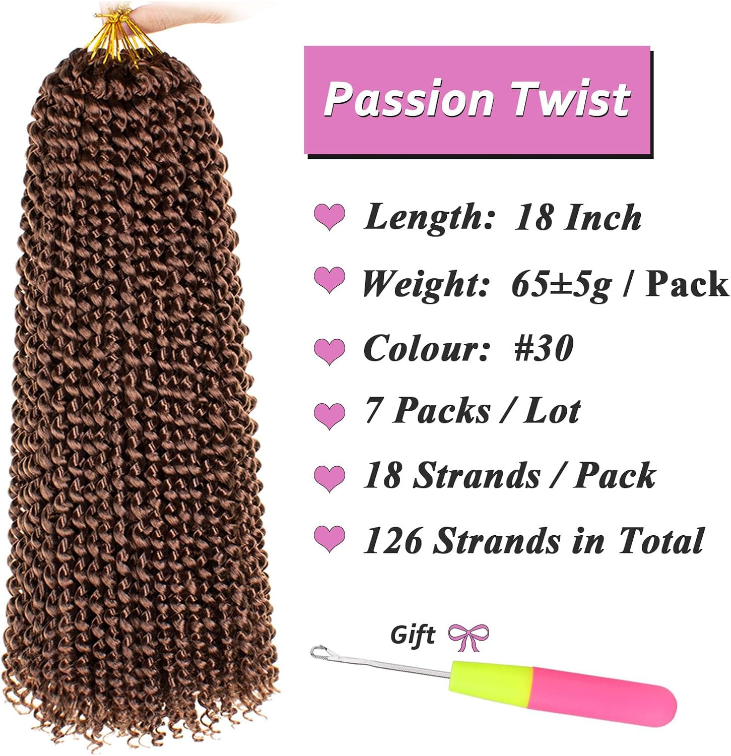 Samtress Passion Twist Hair 18 Inch Water Wave Crochet Hair 7 Packs Brown Pre Looped Passion Twists Hair for Spring Twists、Butterfly Locs Crochet Braids Hair Extensions for Women (#30) image number 7