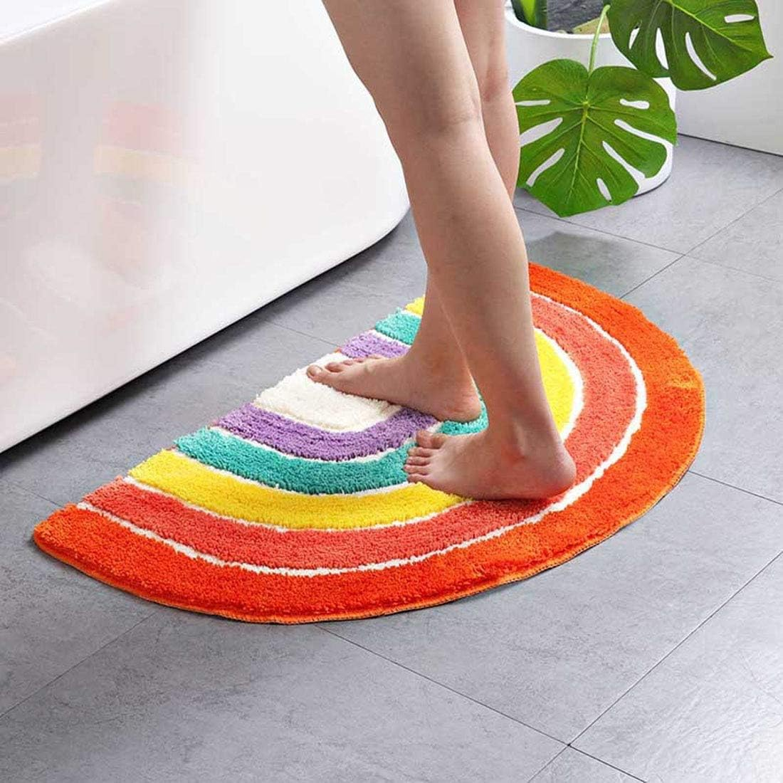 Multicolour Half round Bathroom Mat Rainbow Microfiber Non-Slip Absorbent Bath Shower Rugs for Living Room Bedroom Kitchen Home Decor 45 X 65 Cm image number 5