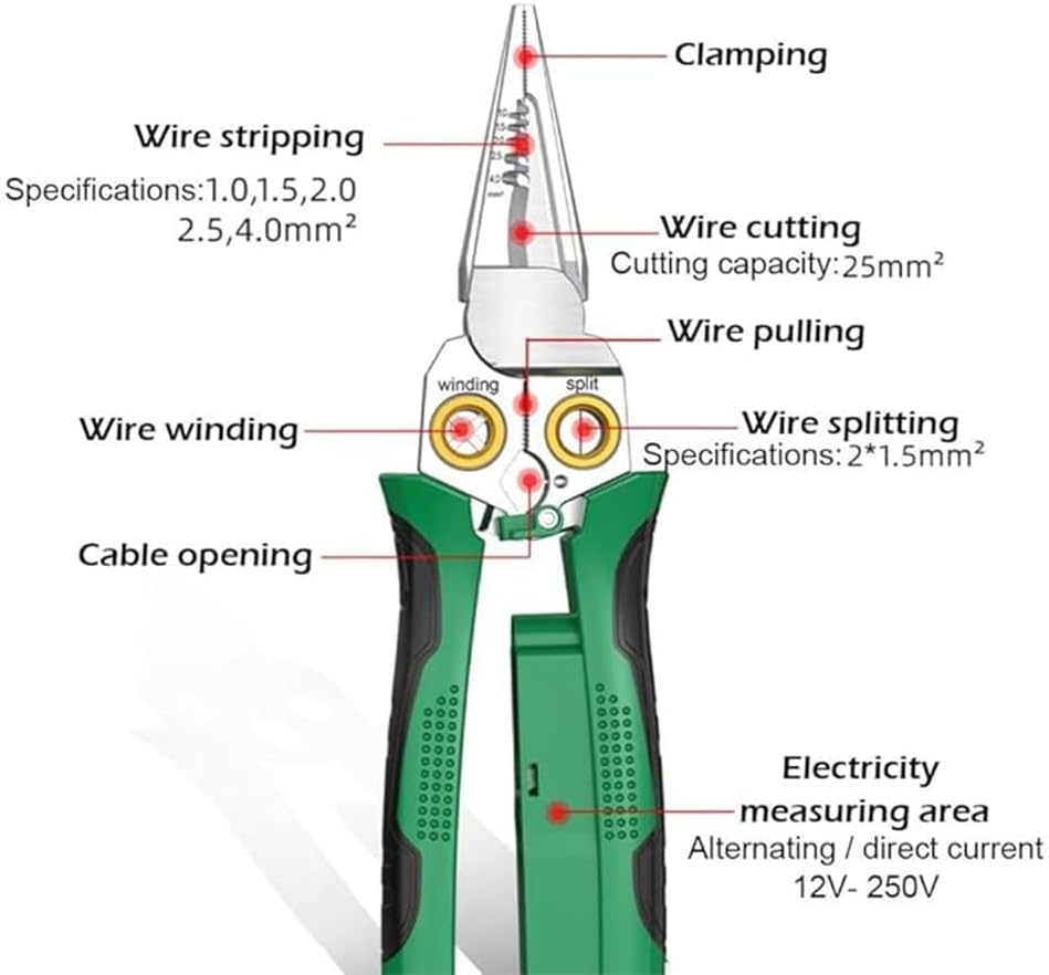 1 Pcs Wire Stripper Twister with Electricity Measurement Function 8In1 Wire Stripping Pliers for Cutting and Pulling Wires Cable Scissors for Scraping and Pressing Wires with Voltage Test image number 3