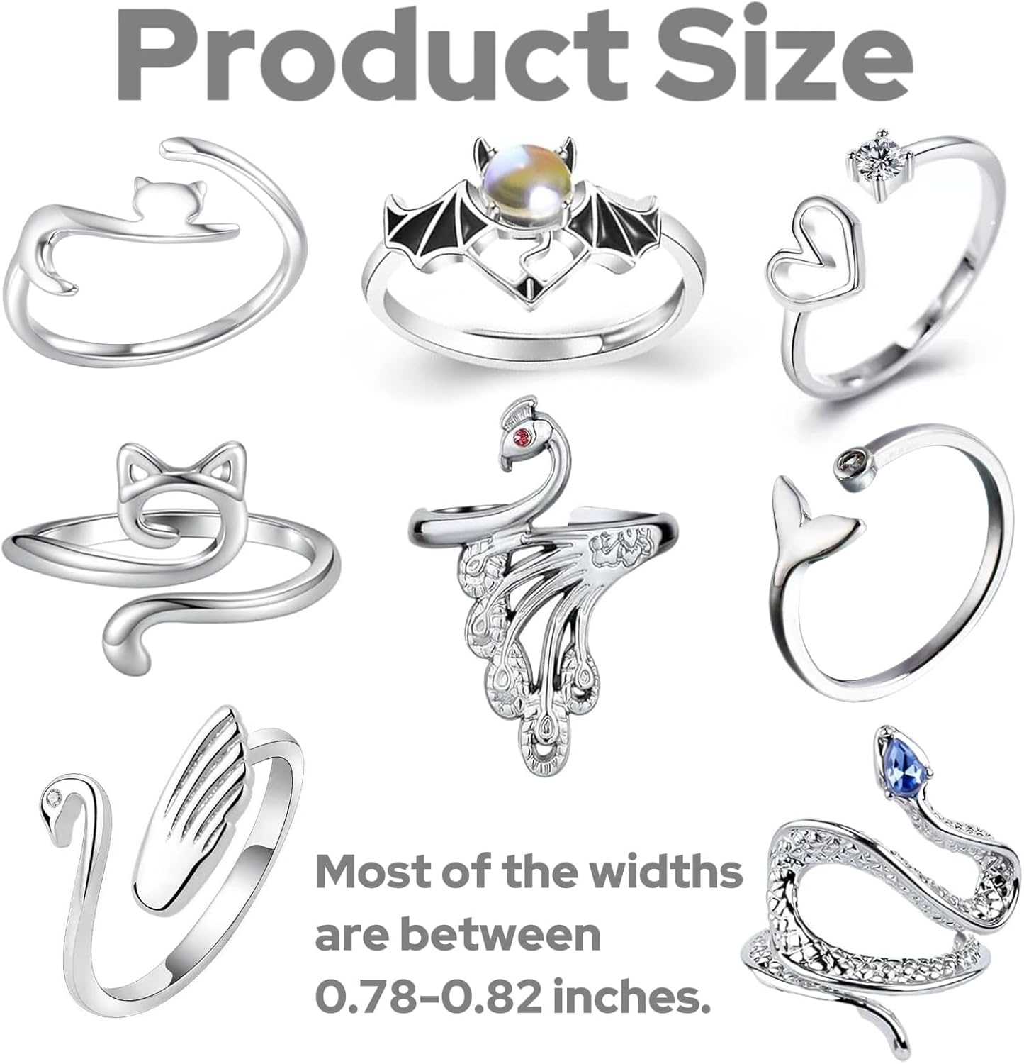 Knitting Rings, 8 Pcs Silver Metal Adjustable Crochet Knitting Tools for Hand Weaving, Hook Line Supplies, with Animal Shape Open Finger Ring (8 Styles) image number 4