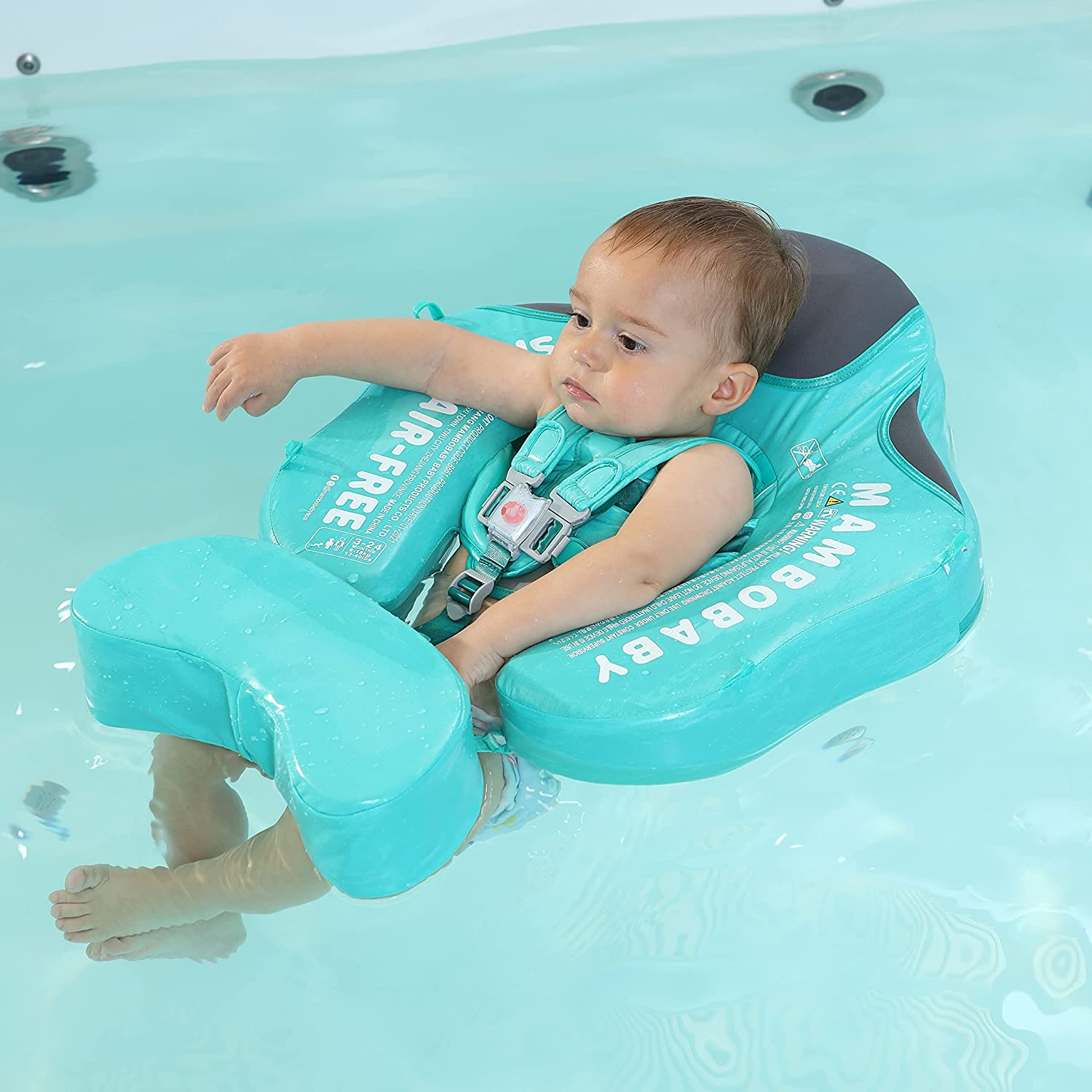 HECCEI Baby Swim Float with Canopy, Mambobaby Non-Inflatable Solid Baby Float, Upgrade Soft Skin-Friendly Leather, with Adjustable Safety Strap, Material Infant Swim Float for Boys and Girls image number 1