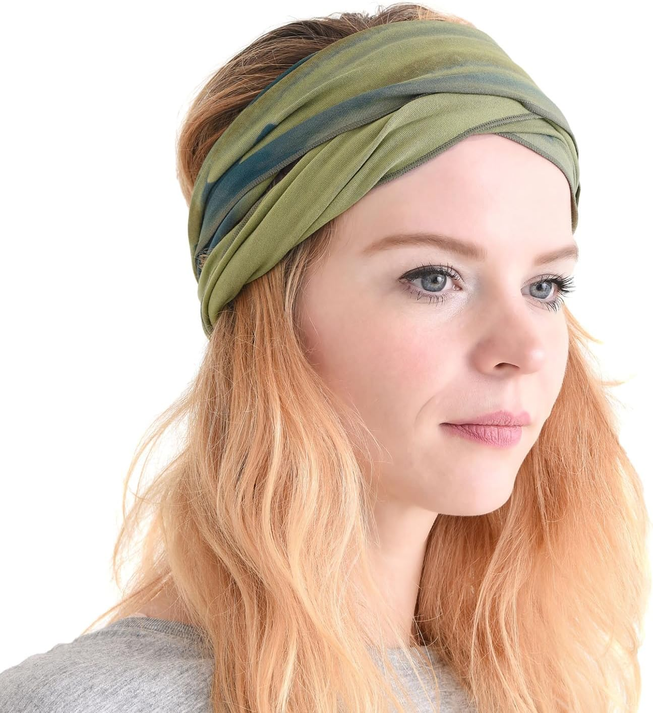 CHARM Mens Tie Dye Bandana Headband - Japanese Head Wrap Womens Hippie Hair Band Marble Khaki - Marble Beige image number 2