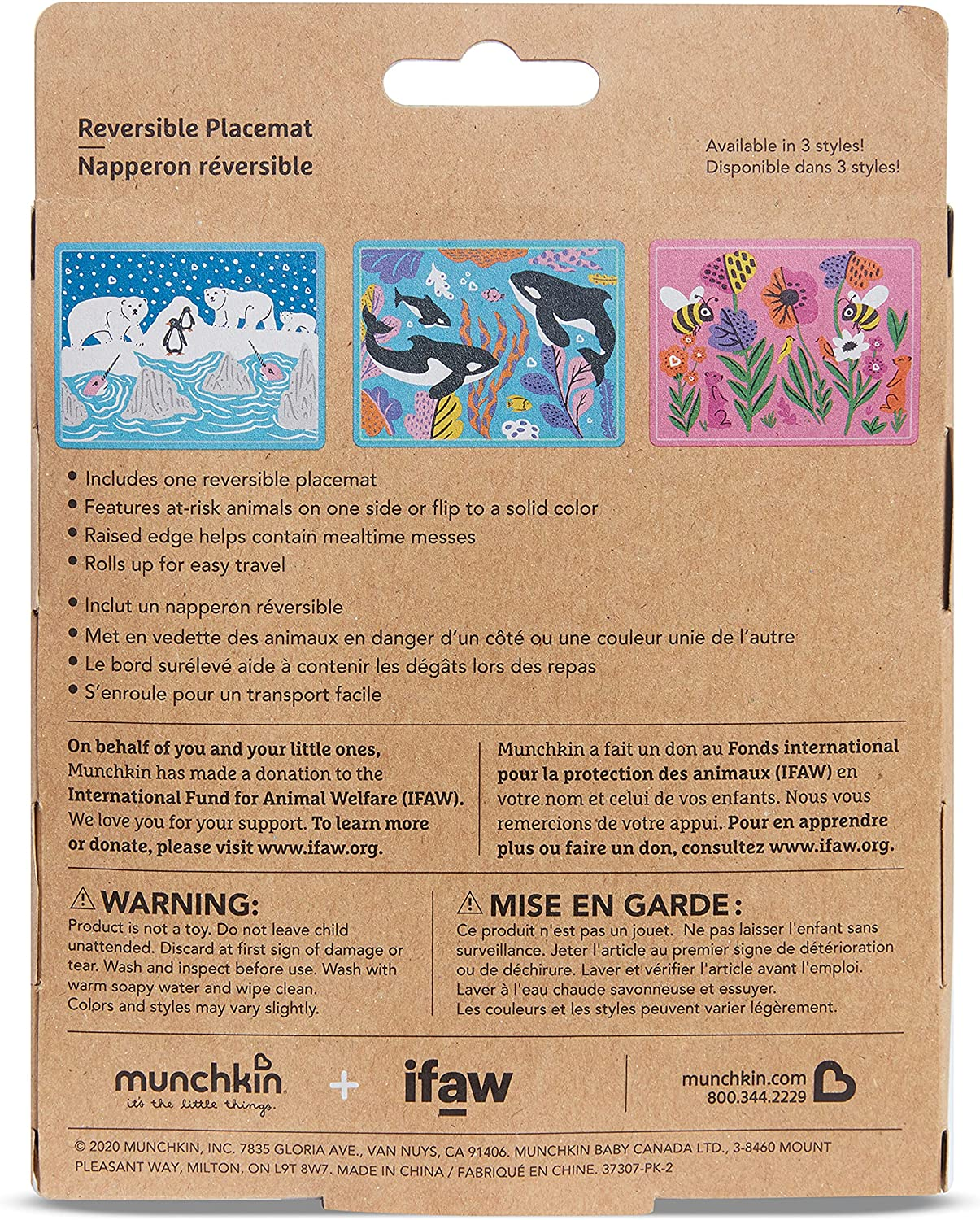 Munchkin Wildlove Reversible Silicone Placemat for Kids, 1Pk, Orca