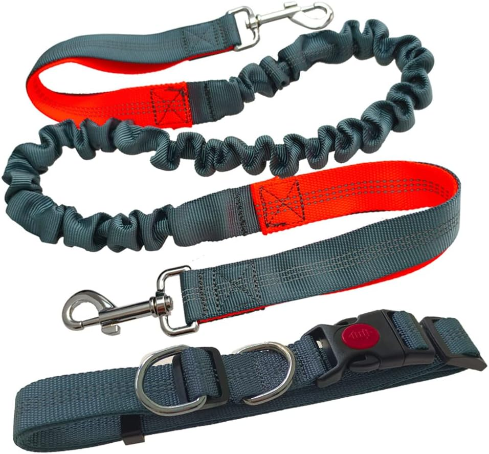 Aiqeer Grey Hands Free Dog Leash, Adjustable Waist Belt and Retractable Bungee Leash, Jogging Dog Leash with Reflective Stitching (Orange Handle) image number 2