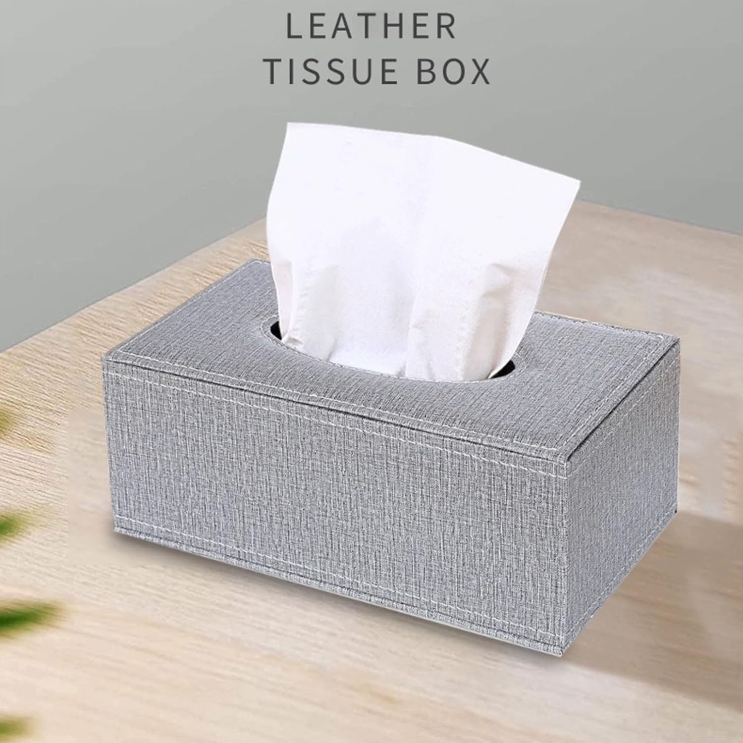 PU Leather Tissue Box Holder, Rectangular Napkin Holder Pumping Paper Case Dispenser, for Home/Office/Car Decoration (Grey) image number 6