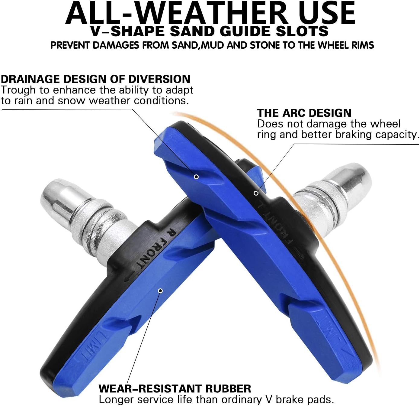 Bike Brake Pads Brake Kit Brake Shoes Pads Cable Guide Protector 8 in One 70Mm Bicycle V-Brake Pad Set Work with All Shimano Sram MTB V-Brake System 2Pairs(4Pcs) - Black image number 4