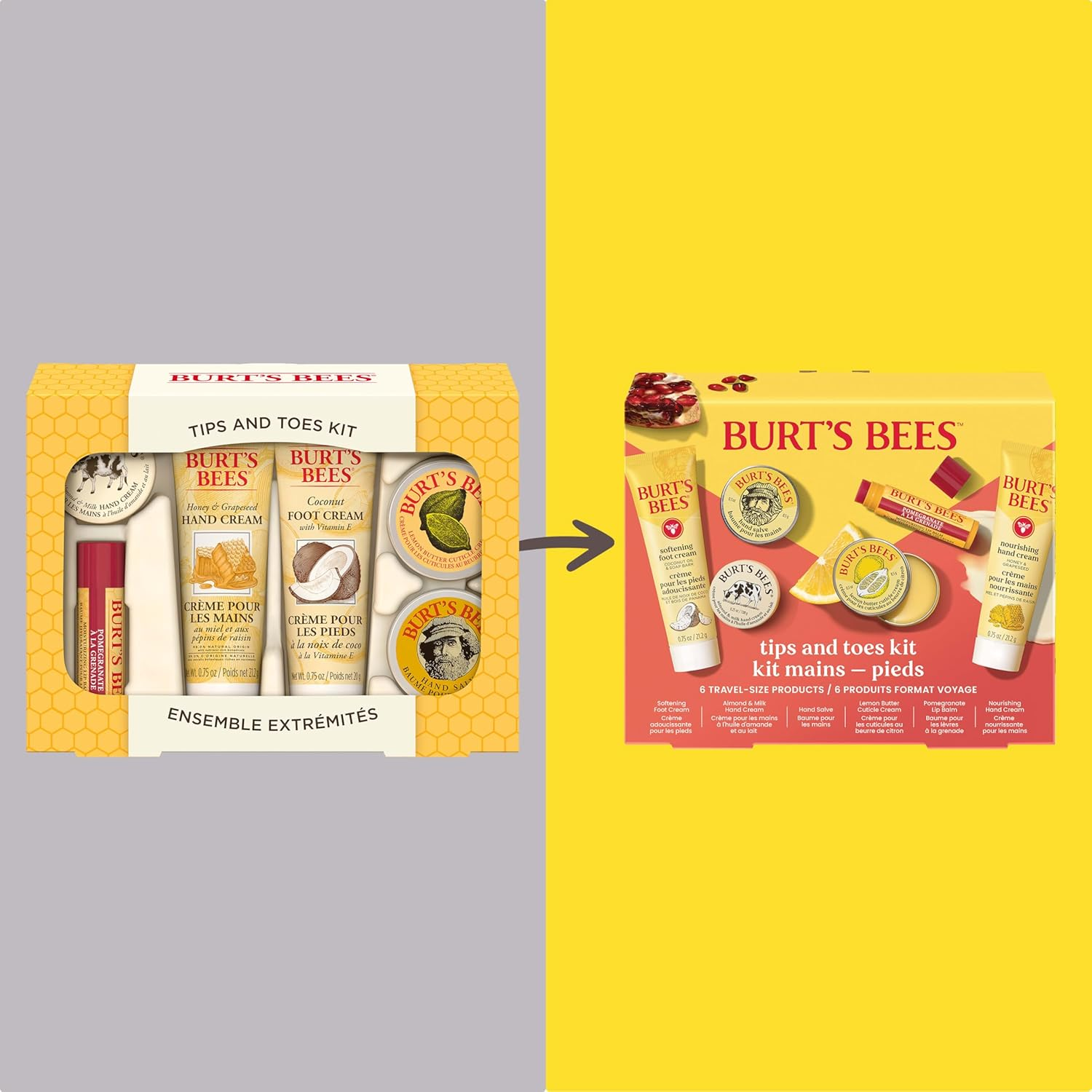 Burt'S Bees Christmas Gifts - Tips and Toes Kit, 6 Travel Size Products for Stocking Stuffers - Pomegranate Moisturizing Lip Balm, 2 Hand Creams, Foot Cream, Cuticle Cream, and Hand Salve image number 4