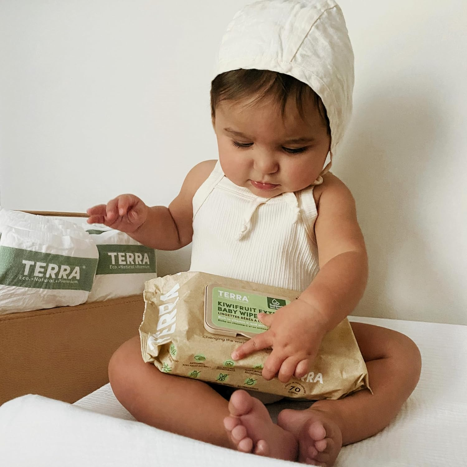 Terra Bamboo Baby Wipes: Kiwifruit Extract, 99.5% Pure New Zealand Water, 100% Biodegradable Bamboo Fiber, 0% Plastic, Unscented Baby Wipes for Sensitive Skin, 12 Pack of 70 Wipes image number 3