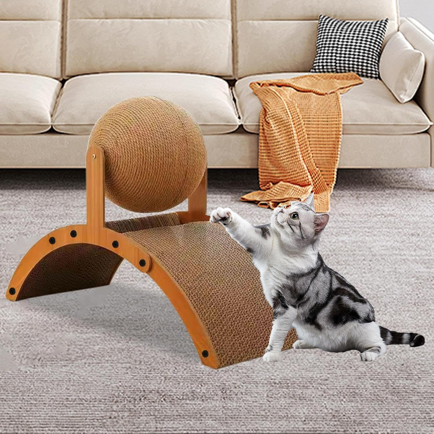 Ylnailky Cats Scratching Post - Cat Scratch Board - Vertical Scratcher with Corrugated Base Interactive Kitten Toy for Play Rest Senior Apartment Living Room Window Outdoor Home Patio image number 5