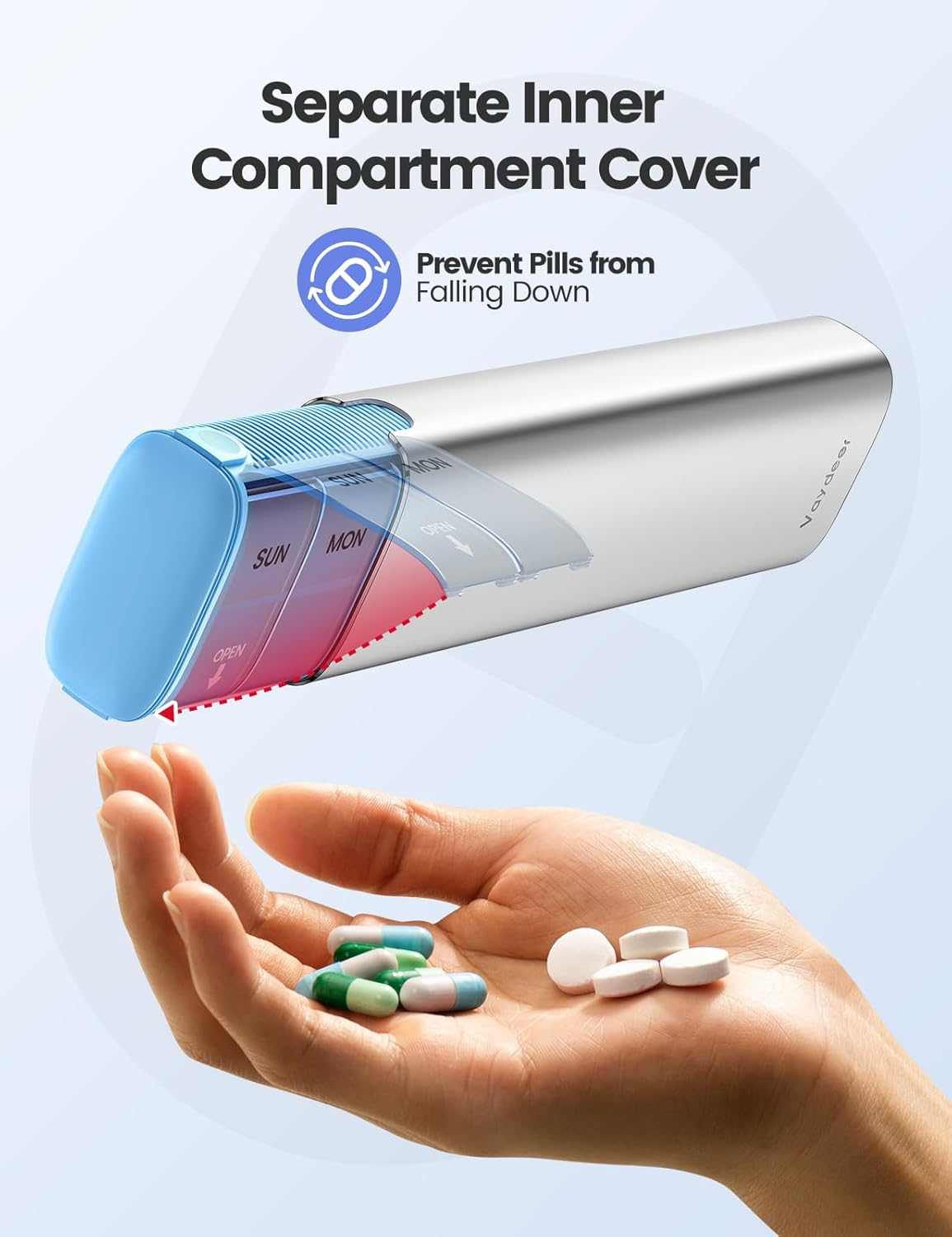 7 Day Weekly Pill Organizer (Support 2 Times a Day), Metal Travel Pill Case, Large Capacity Daily Cute Pill Box for Supplements, Pills, Vitamins and Medication (Rose Glod) image number 4