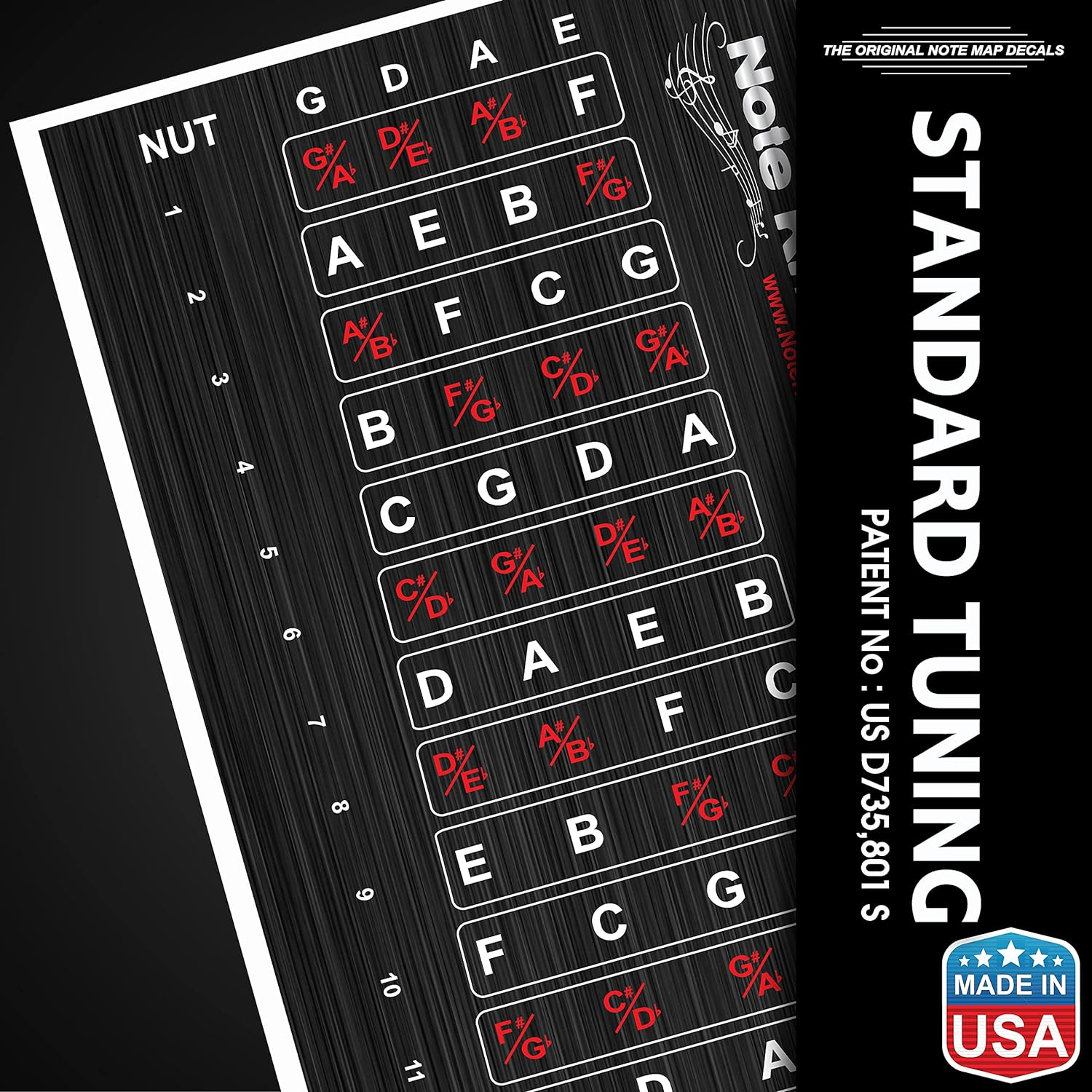 "Left-Handed" Bass Guitar Fretboard Note Map Decals/Stickers image number 3