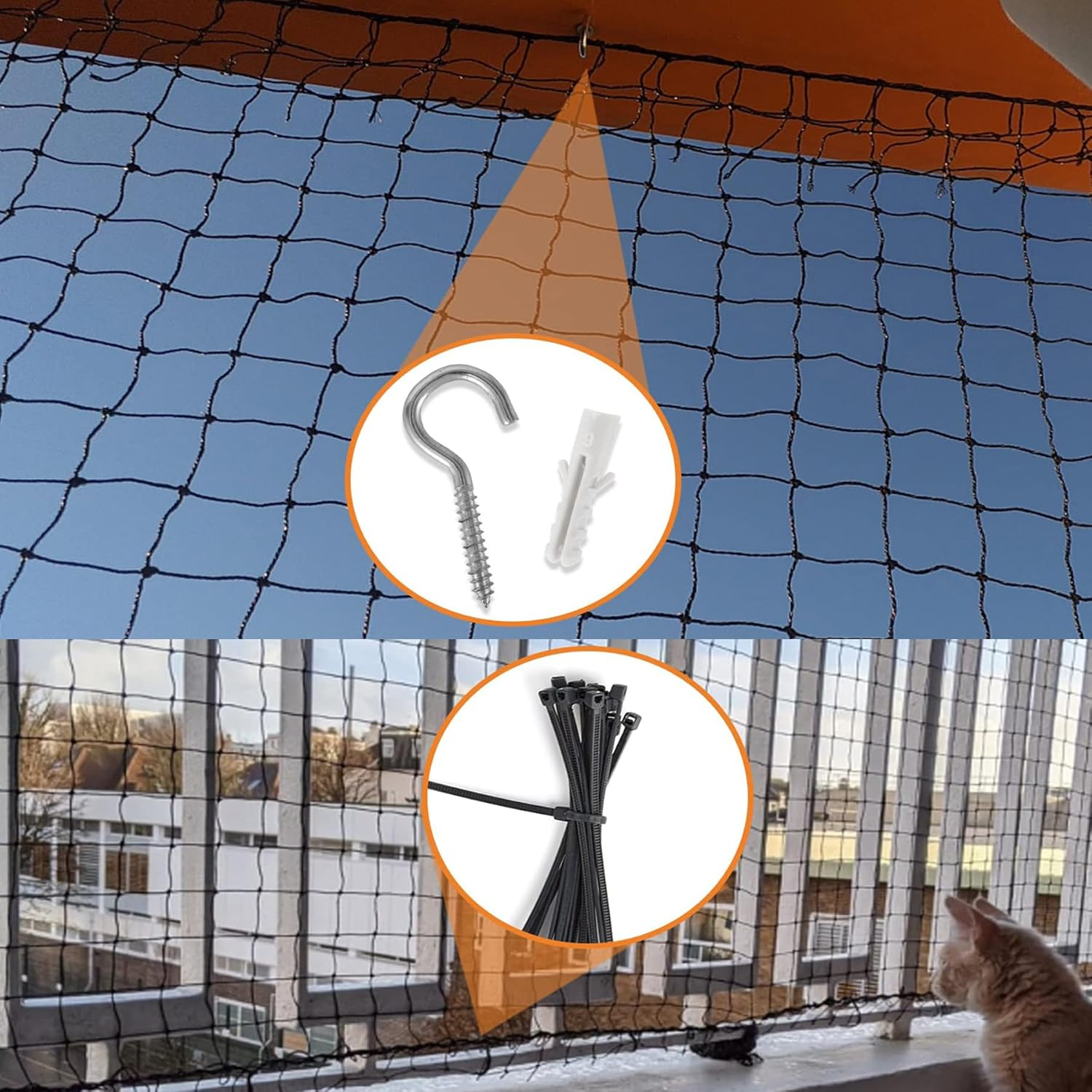 JUMXSRLE Balcony Netting for Cats, Wire-Reinforced Cat Net, Bite and Tear-Resistant, UV and Weather-Resistant, Balcony Cat Anti-Fall Netting for Pets - 2X3M/6.5X10Ft