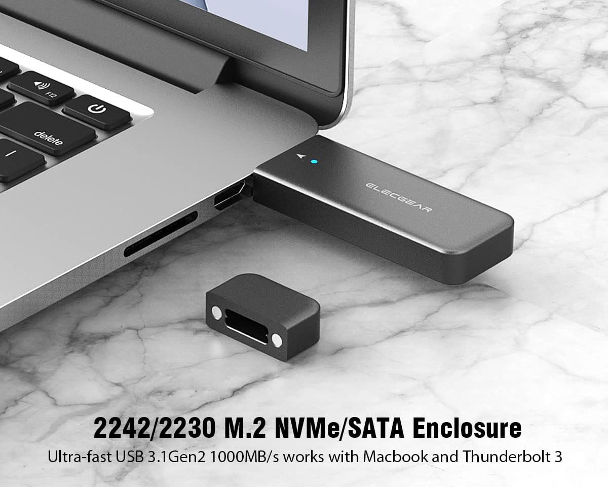 Elecgear USB Mini Enclosure for 2230/2242 Nvme and SATA M.2 SSD, Pcie and Serial ATA Aluminum Housing Case with Magnet Cap, 10Gbps Flash Drive Internal Memory Stick Card Reader (NV-2242A)