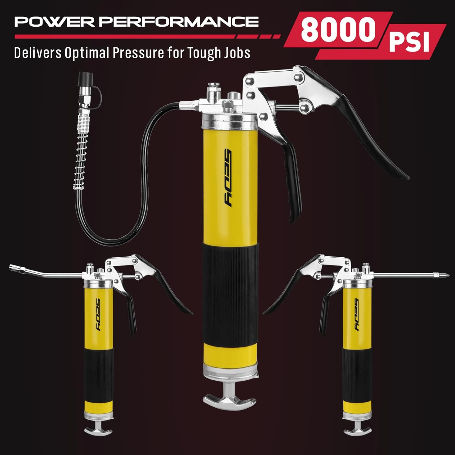 SEDY 17-Piece Heavy Duty Grease Gun Kit: 8000 PSI with 14Oz Grease Cartridge Flexible Hose Pistol Grip Marine Durable Connectors Adapters Extension Tubes Nozzle Easy Operation image number 2