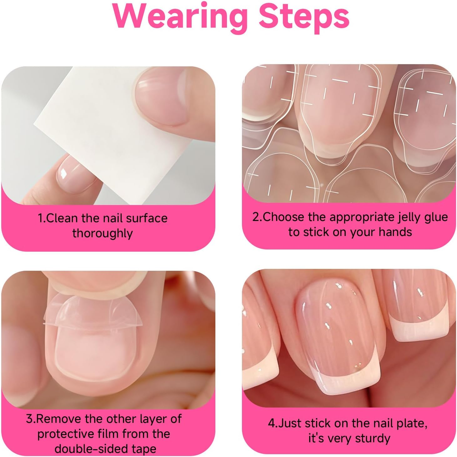 Teccfly 48 Pcs Acrylic French False Nails, Short Press on Nails French Tip - Nude Fake Nails with Jelly Adhesive Tabs, Easy DIY Stick on Nail Art for Women​ Girls,Ideal Choice for Christmas Parties image number 5