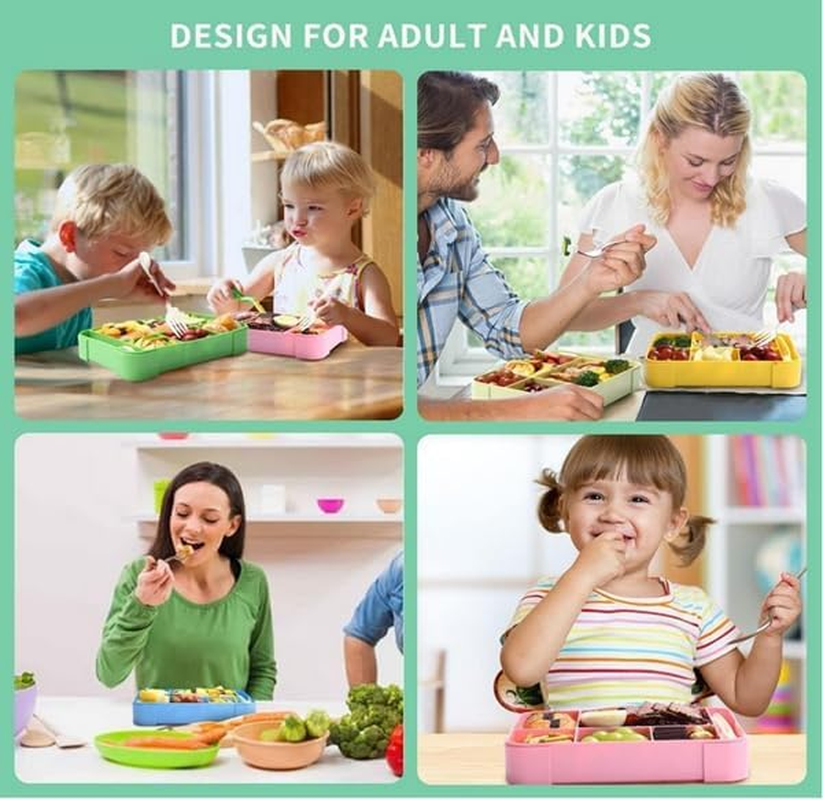 Bento Lunch Box for Kids, 1330ML Bento Box Adult Lunch Box with 6 Compartment, Leakproof Snack Boxes with Utensil Sauce Dressing Containers ，Leakproof, Microwave, Dishwasher (GR) - P image number 1