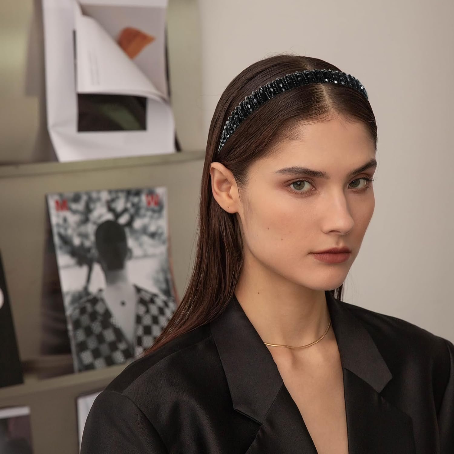 Amexo Pack of 2 Hair Bands for Women with Crystal Beads, Elegant Headband, Blue Headband for Bride, Bead, Chain, Hair Accessories, Headband for Women and Girls image number 5