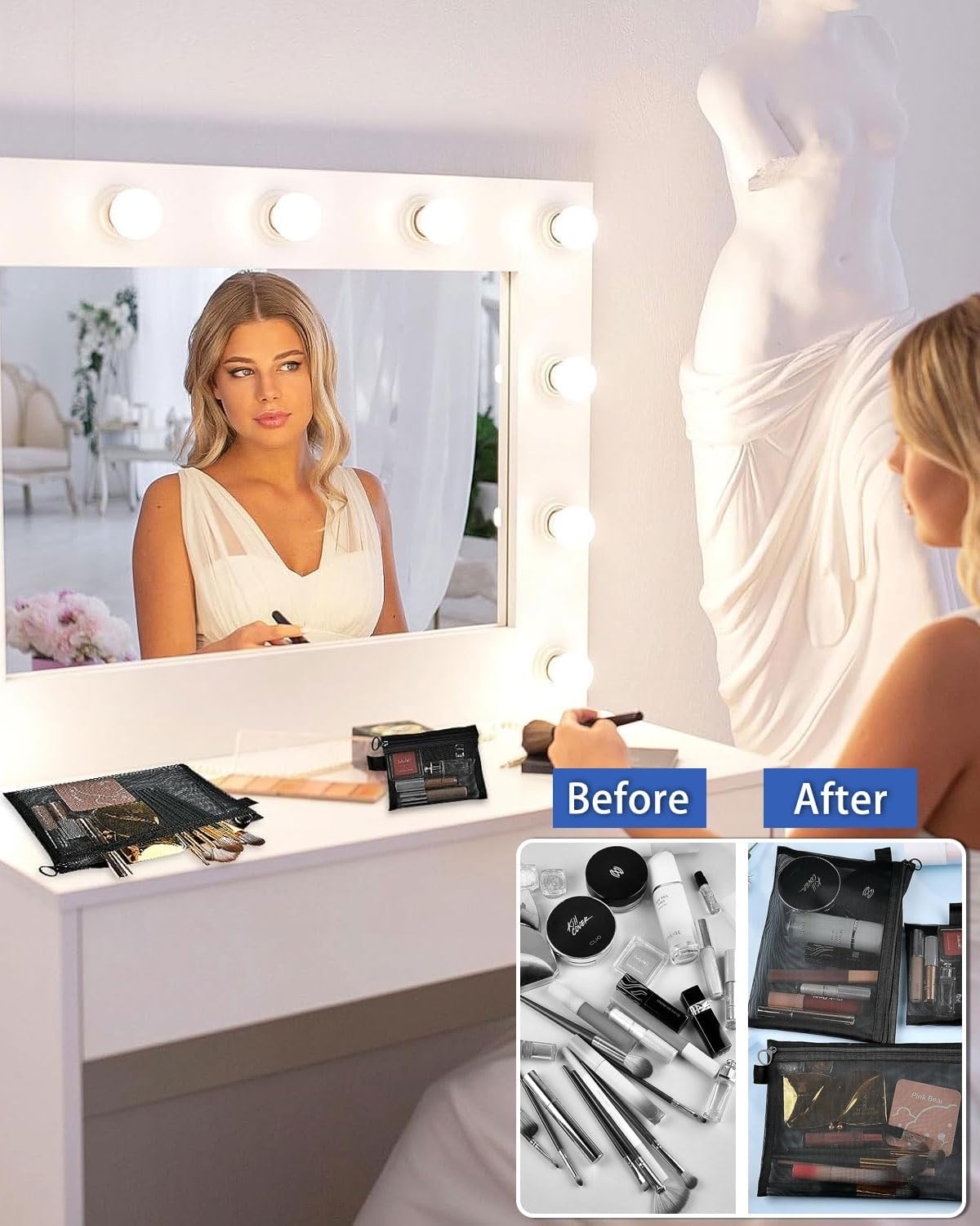 Women'S Cosmetic Bag, Small Cosmetic Bag, Mini Toiletry Bag, Cosmetic Bag, Travel Cosmetic Bag, Cosmetic Bag with Metal Zip for Travel (Black)