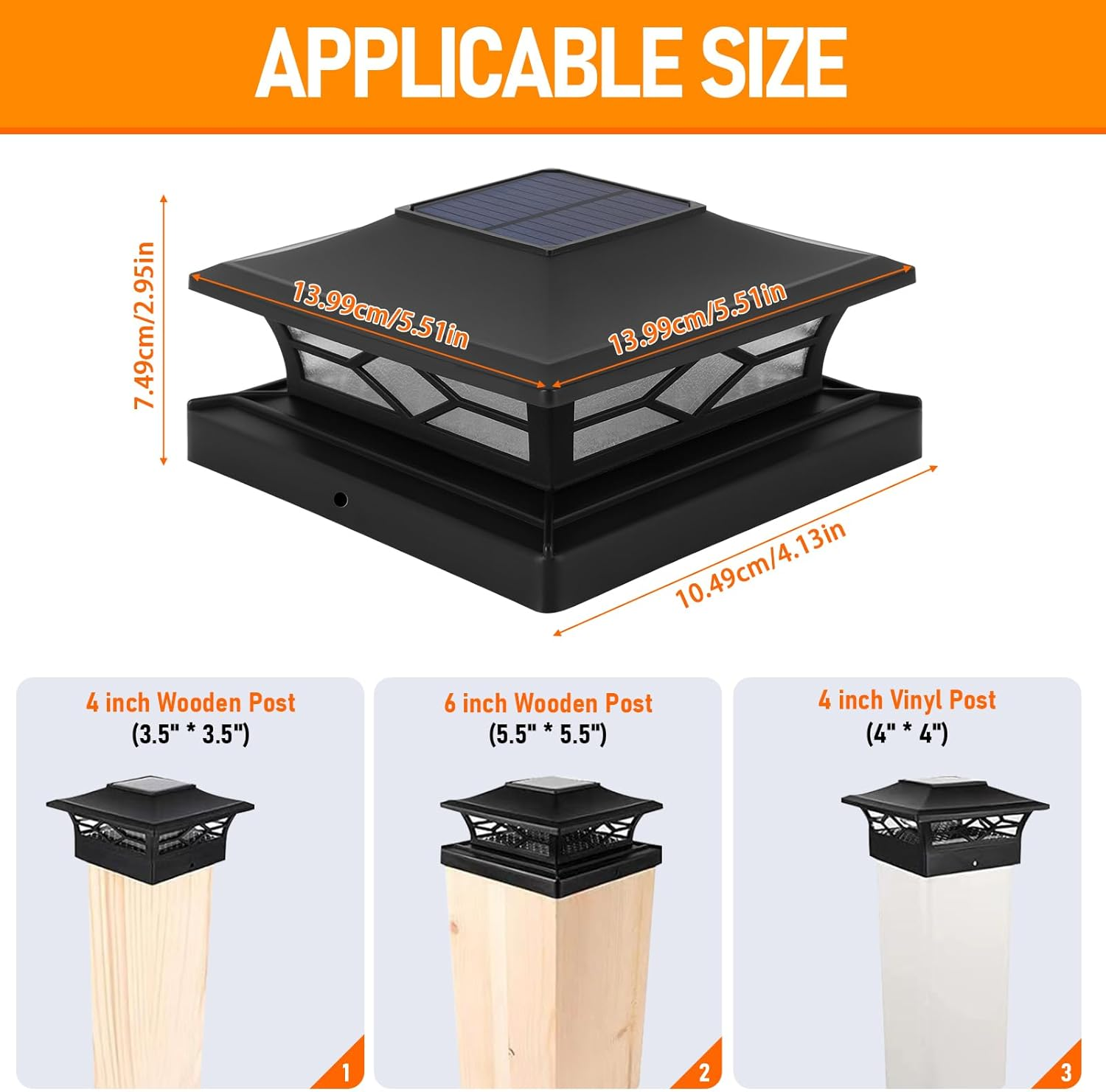 Solar Post Lights Outdoor LED Fence Post Lights for 4X4 5X5 6&times;6 Wooden Posts, Waterproof Patio Garden Decoration Warm White/Cool White Lighting Black (2 Pack) image number 1