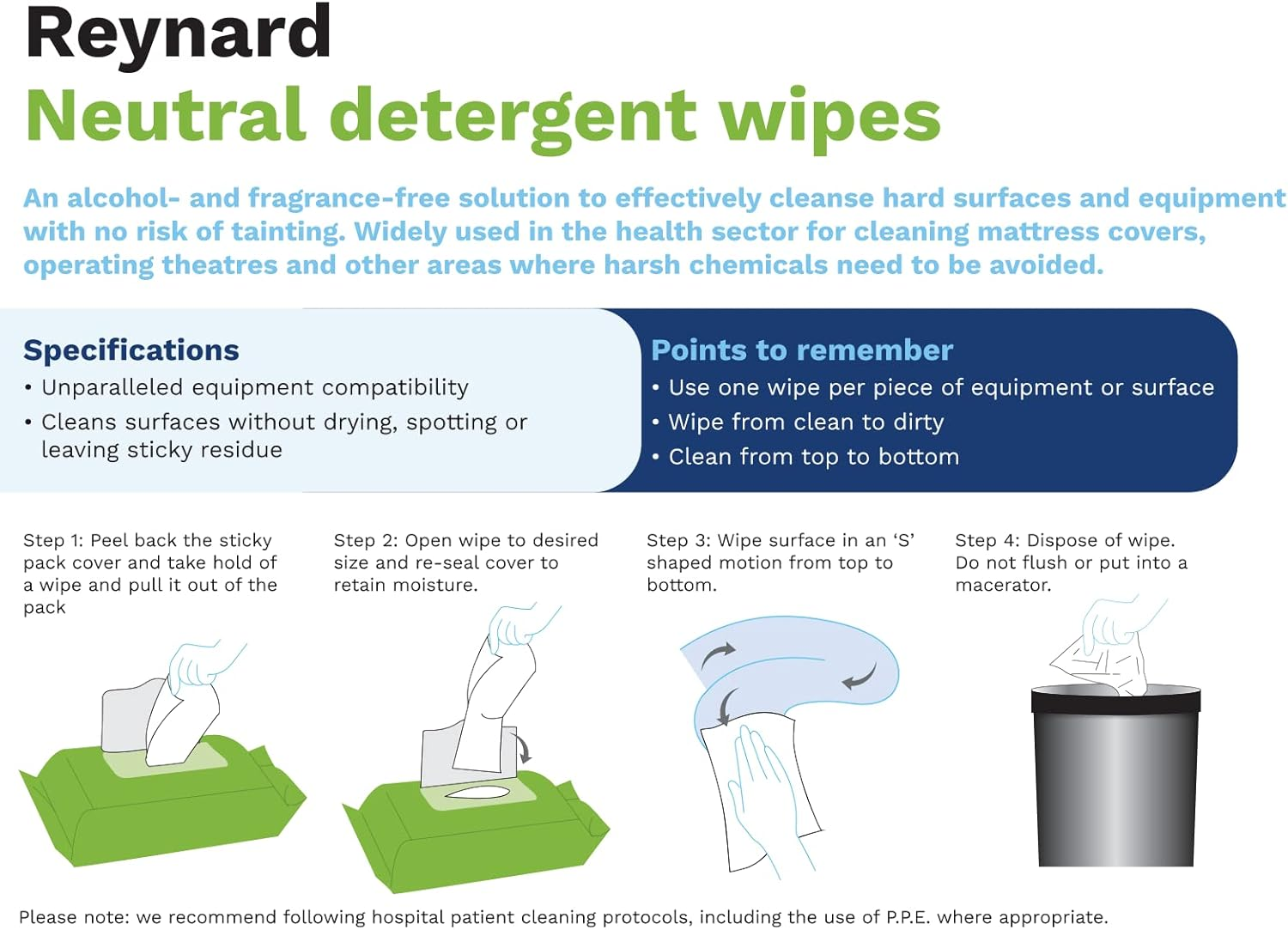 Reynard Health Supplies Neutral Detergent Wipes &ndash; White - Multipurpose Uses &ndash; Clean Electronics &ndash; Sensitive Equipment &ndash; 280 Count