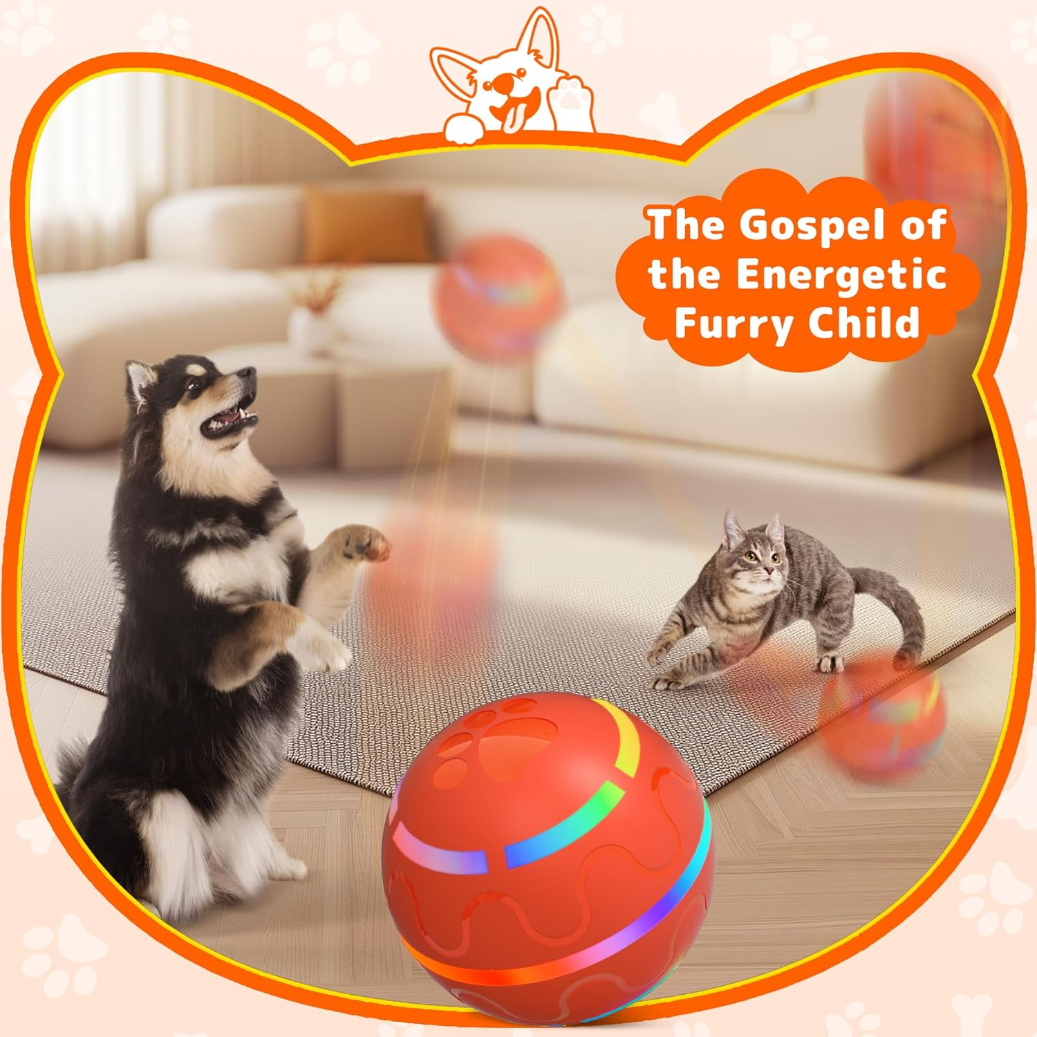 LOVELEDI Interactive Dog Toys - Tough Dog Ball Chew Toy, Automatic Motion Activated Interactive Pet Toys for Small/Medium/Large Dogs for Indoor/Outdoor Boredom Enrichment, USB Rechargeable, Orange image number 1