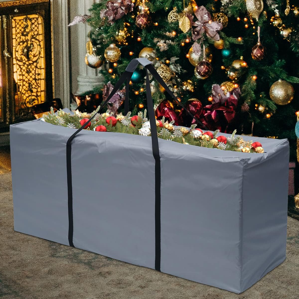 DNAMYJME Patio Cushions Cover Storage Bag with Strong Zippers Waterproof Outdoor Heavy Duty 210D Oxford Cloth Patio Protective with Handle and Zipper Dustproof UV Protection﻿ (Grey, L: 68X20X30 Inch) image number 7