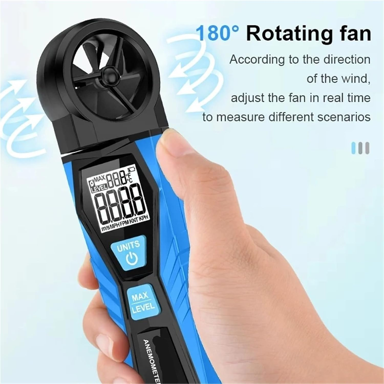 LCD Digital Anemometer Handheld Wind Speed Meter 360 Rotation for Uring Wind Speed, Wind Direction and Temperature image number 3