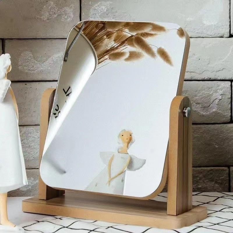 Desk Vanity Makeup Mirror with Natural Bamboo Stand Tabletop Travel, Wood Portable Table Desk Countertop Mirror Bathroom Shaving Make up Mirror Adjustable Mirror image number 4