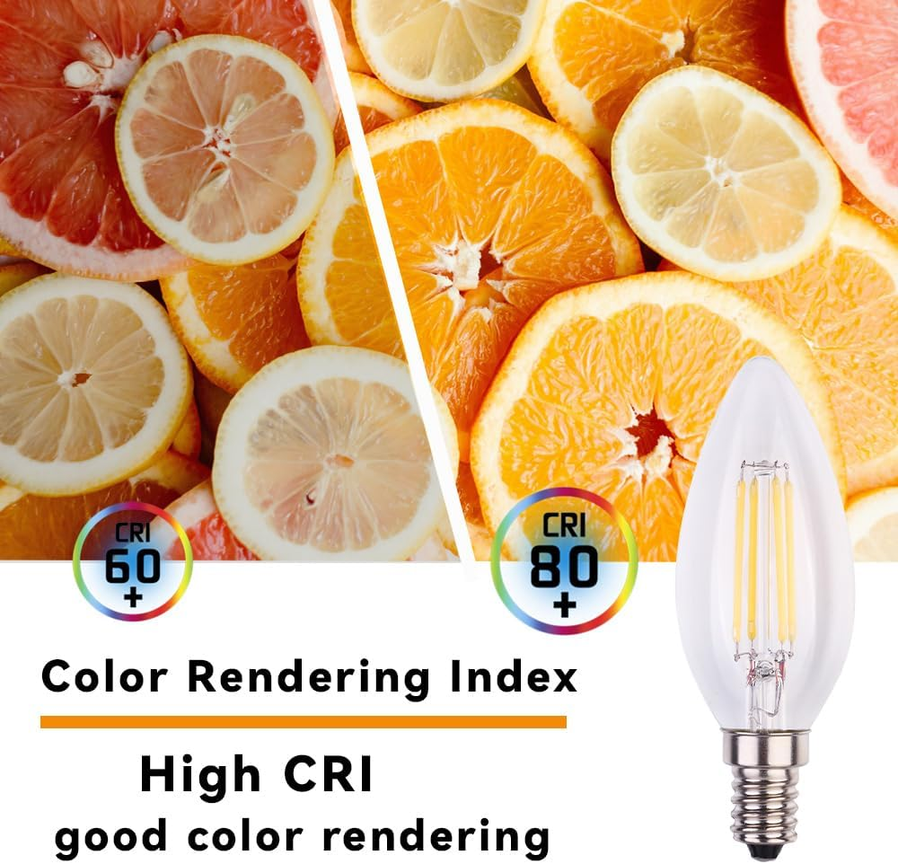 Geminilite E14 LED Light Bulbs Small Edison Screw 4W (Replacement for 40 Watt) Candelabra Light Bulb, 3000K Warm White C35 440LM E14 SES Not Dimmable Filament Chandelier LED 6 Pack image number 1