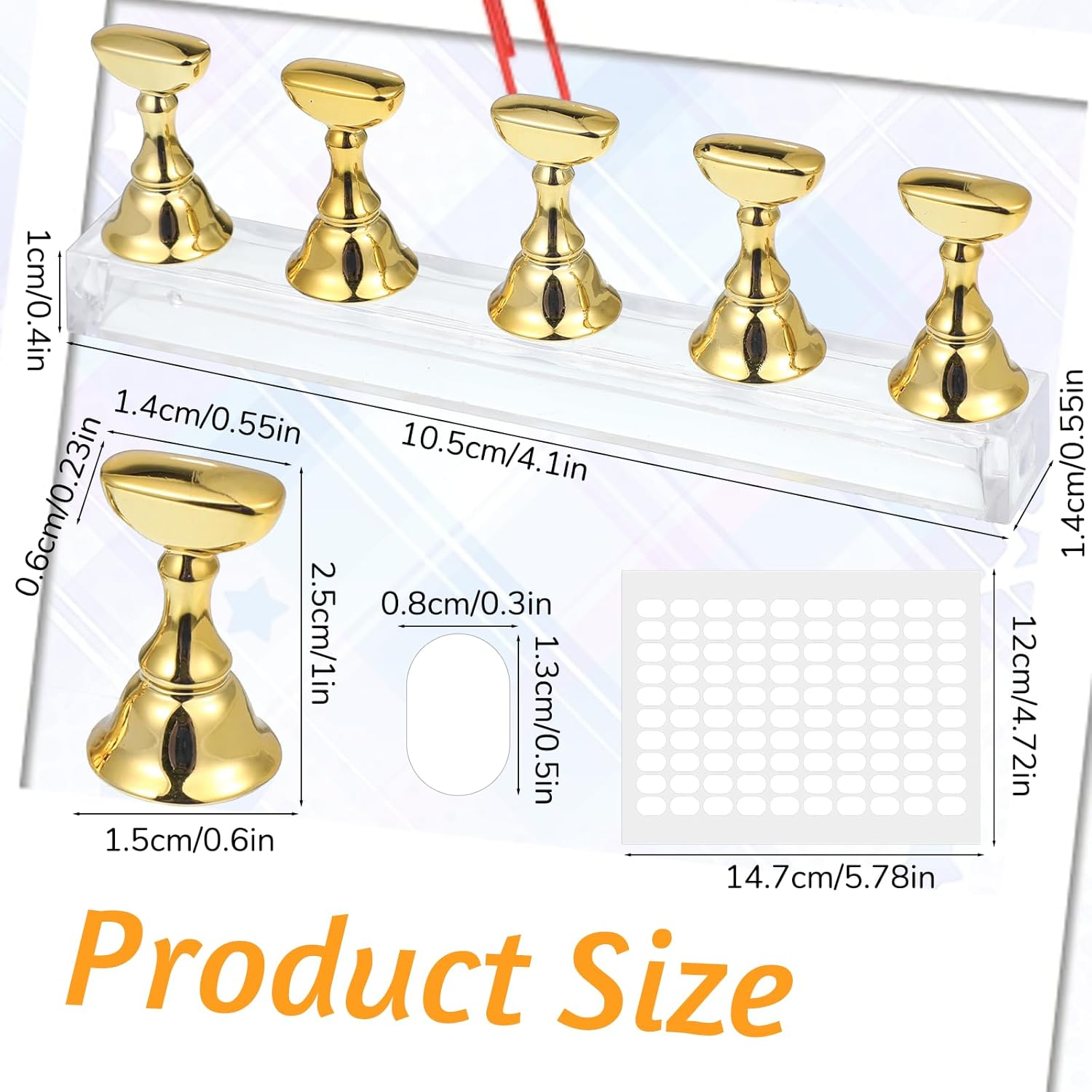 Prasacco Nail Stand, Gold Acrylic Nail Practice Stand, Magnetic Nail Holder, Nail Display Stand for Press on Nails Display with Double-Sided Tape for Manicure Tool image number 6