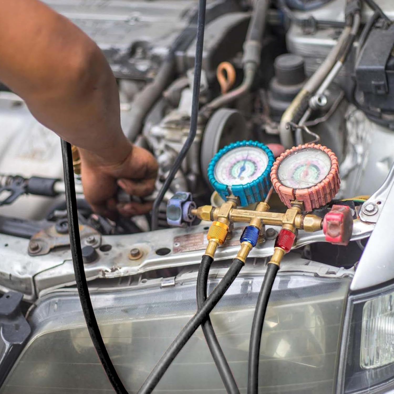 HVAC Charging Hose,Kit for Air Condition Refrigerant Charging | Thread Design Air Conditioning Maintenance Tool for Rvs, Trucks, and Suvs - 1 Meter image number 3