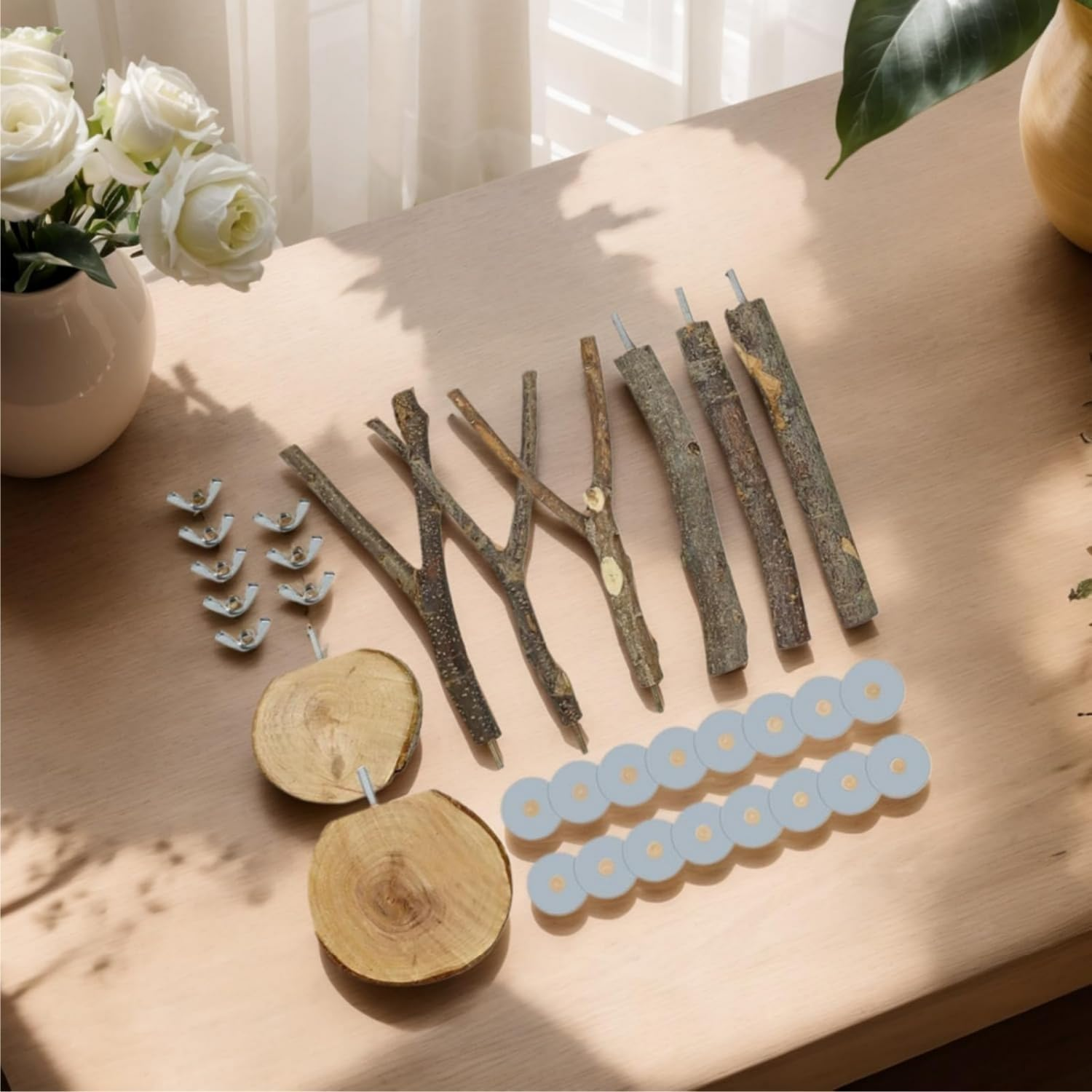 8 Pieces Wooden Parrot Perch, Natural Wood Bird Perch, Stand Fork Toys, Hanging Multi-Branch Perch Platform, Hammock Swing Toy for Macaws, Small Parakeets, Conures, Budgies, Finches image number 6