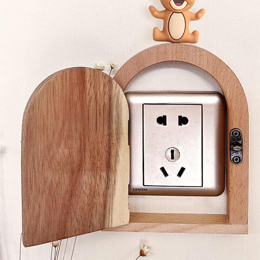 2 Pack Handmade Wooden Fairy Door Outlet Cover Plate &ndash; No Punching Required Baby Proofing Electrical Outlet Cover, Vintage Light Switch Cover Plates