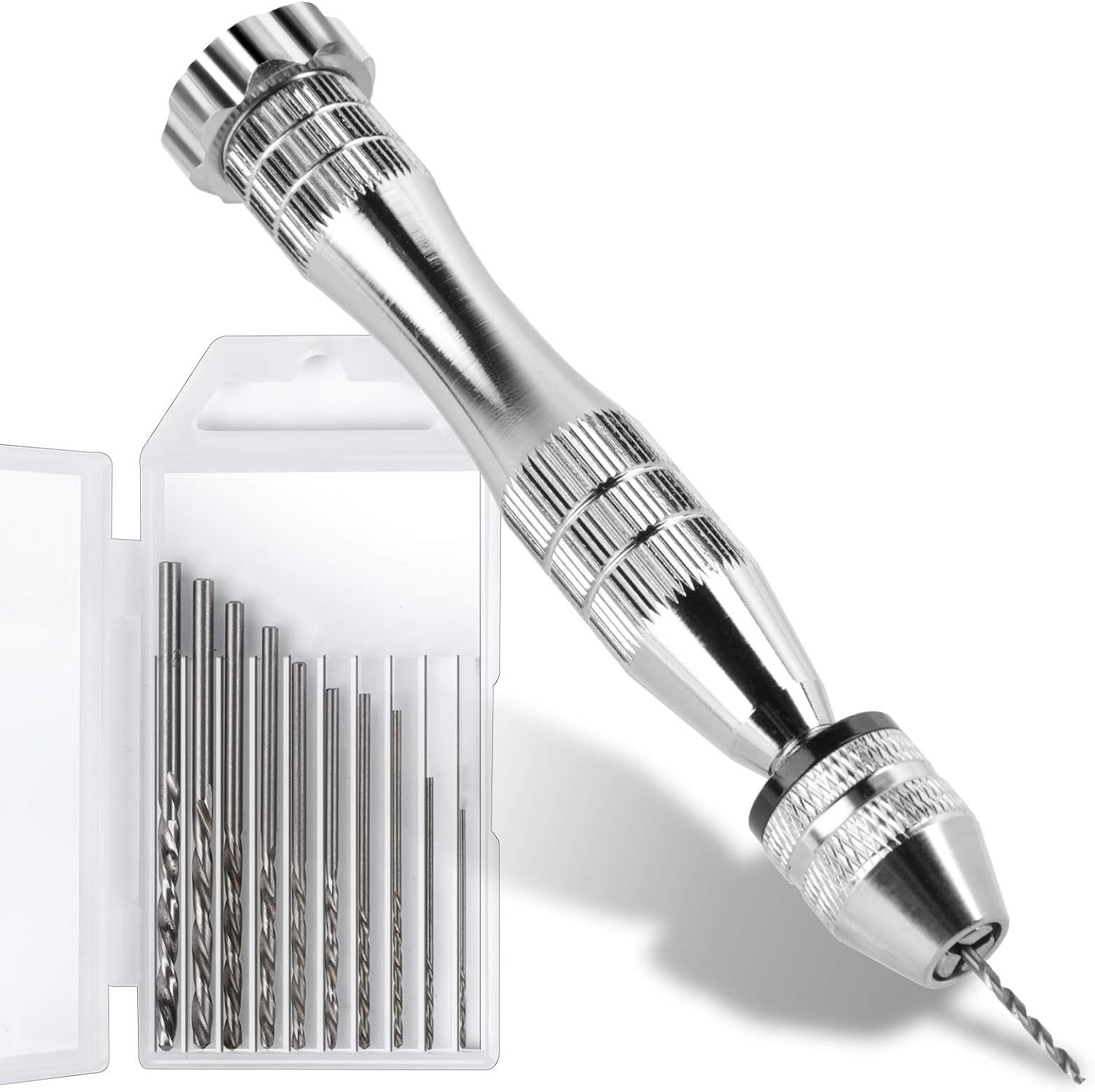 Pin Vise for Resin Casting Molds, LEOBRO 12 Cm Steel Hand Drill with 10 PCS Drill Bits (0.8-3 Mm), Precision Hand Drill Tools for Resin Plastic Wood Polymer Clay, DIY Jewelry Keychain Pendant Making