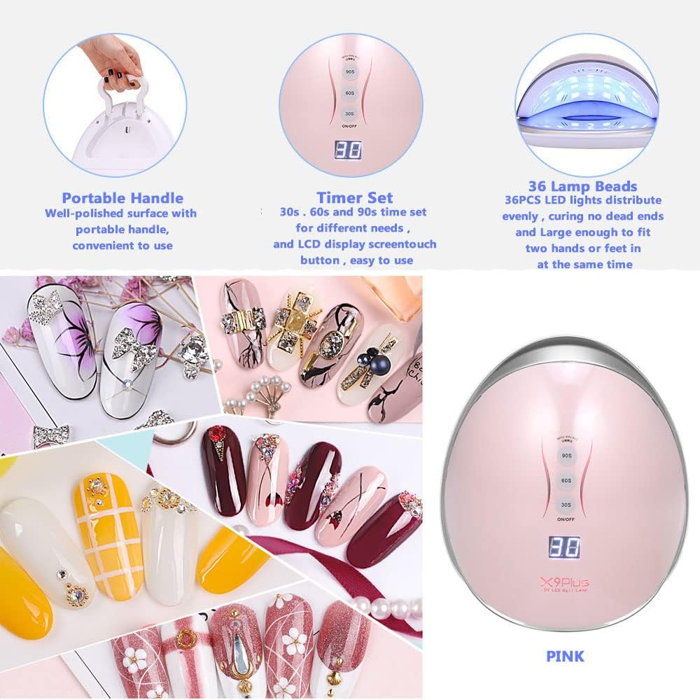 Nail Lamp, 48W Cordless LED Gel Nail Lamp,Rechargeable Professional Nail Dryer Light Wireless Portable Nail Polish Curing Lights,For Fingernail and Toenail(Pink) - Pink image number 6