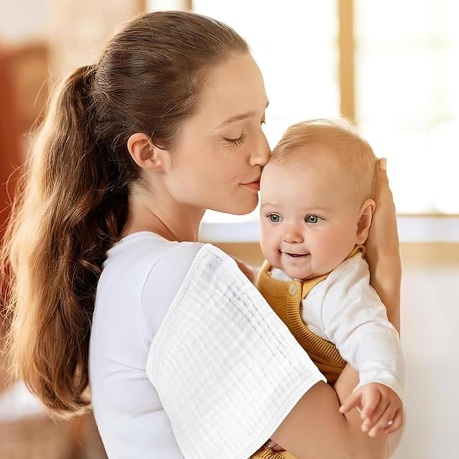 10PC Muslin Burp Cloths for Baby, 100% Cotton Layer 20''&times;10'' Soft Absorbent Face Towel,For Boys and Girls, Newborn Essentials (Whitepink) image number 3