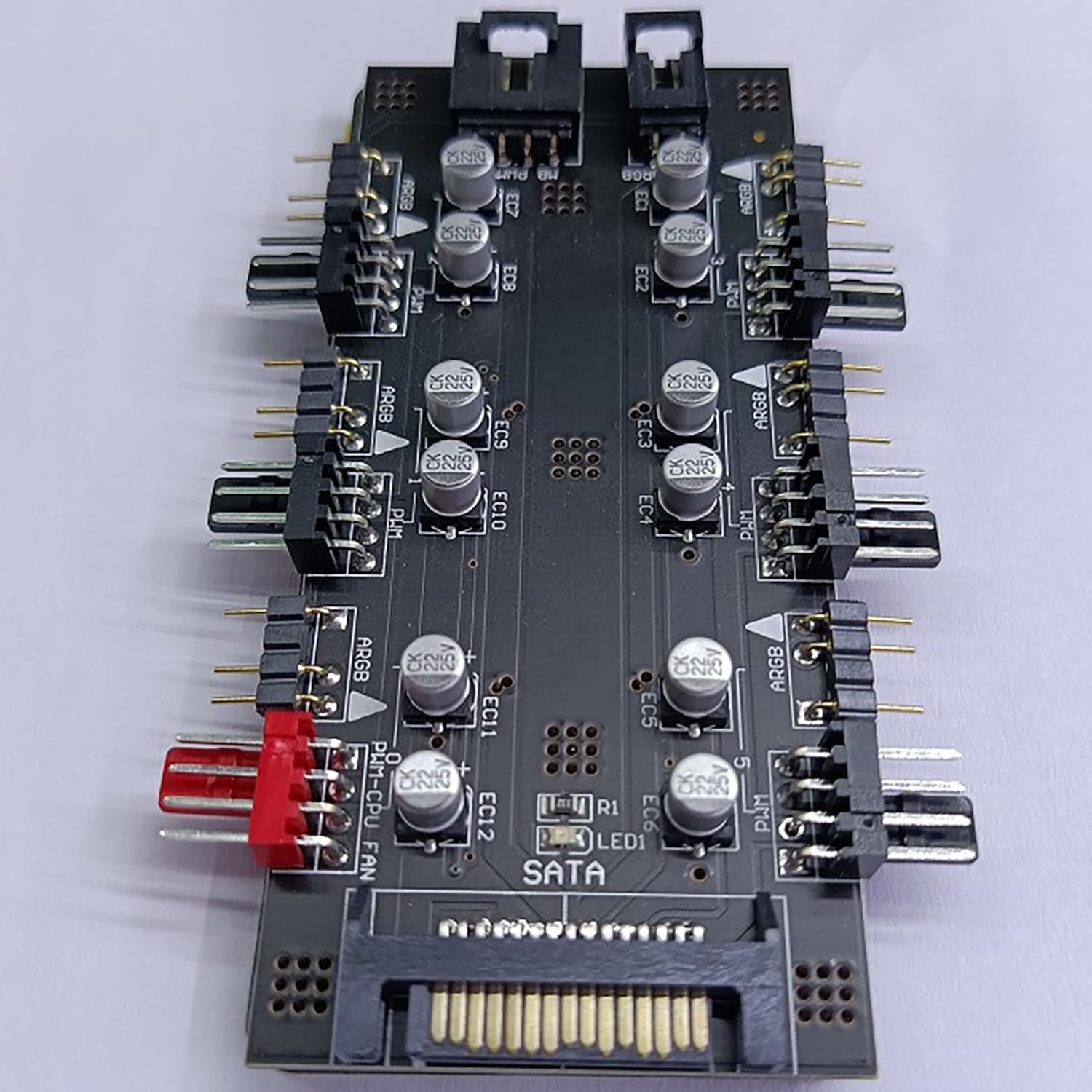 Tunghey 12V 4Pin PWM & 5V 3Pin ARGB Hub with SATA 15Pin Power 2-In-1 Hub 6 Way Sync CPU Cooling Fan RGB Hub Lighting PCB Splitter for Extended Motherboard Interface image number 1