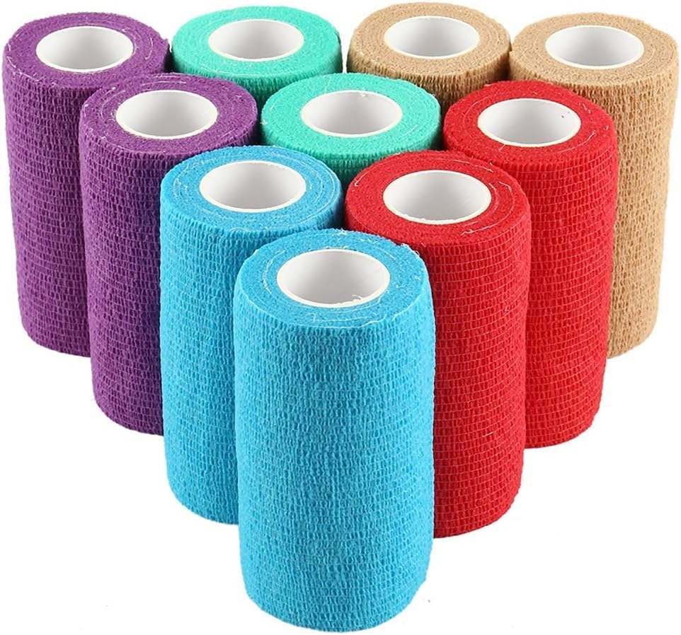 10PCS Self Adhesive Bandage Wrap, 5 Yards Assorted Colors Bandage Tape, Non-Woven Stretch Cohesive Bandage Wrap for Pets, Athletic, Sports, Wrist (10CM) image number 1