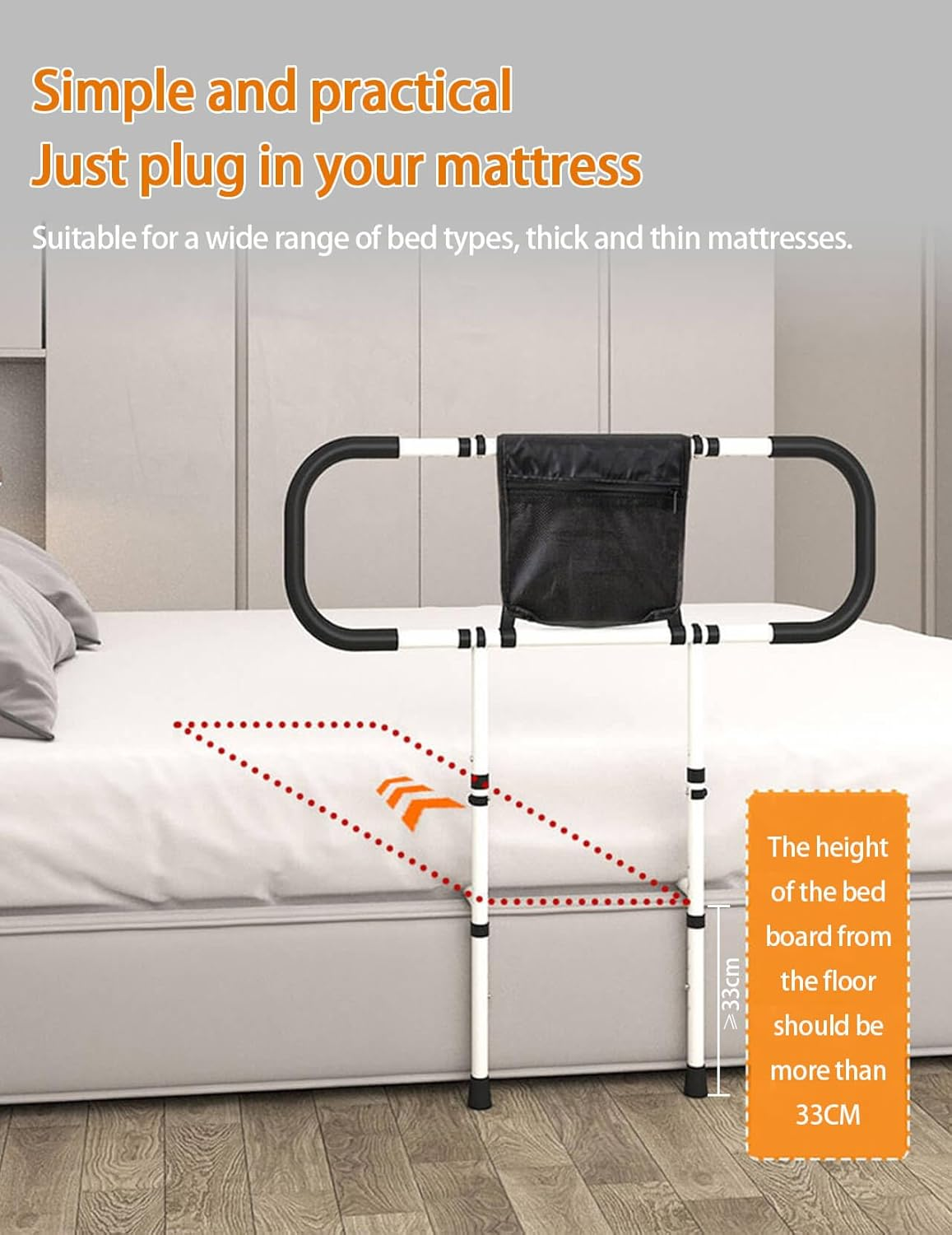 Bed Rails for Elderly Adults Safety, Adjustable Bed Side Rails Handle, Extended Bed Assist Rail for Seniors, Support Bar Bed Guard Rail with Storage Bag Fixing Strap King Queen Full Twin Bed image number 4